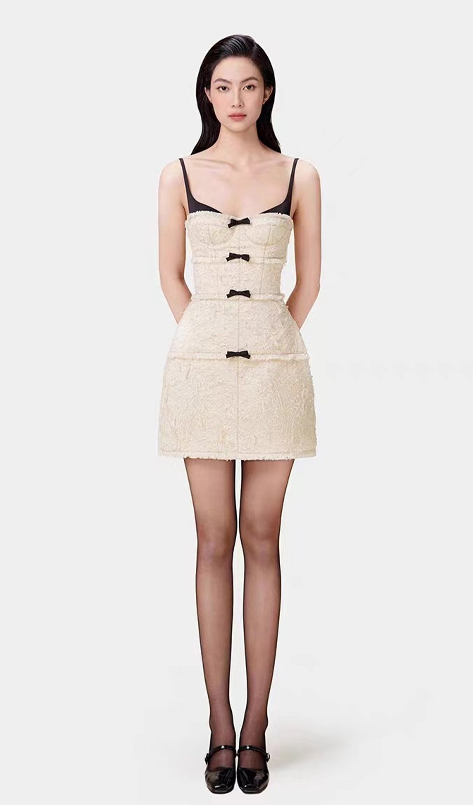 Tüylü Siyah/Beyaz Mini Elbise