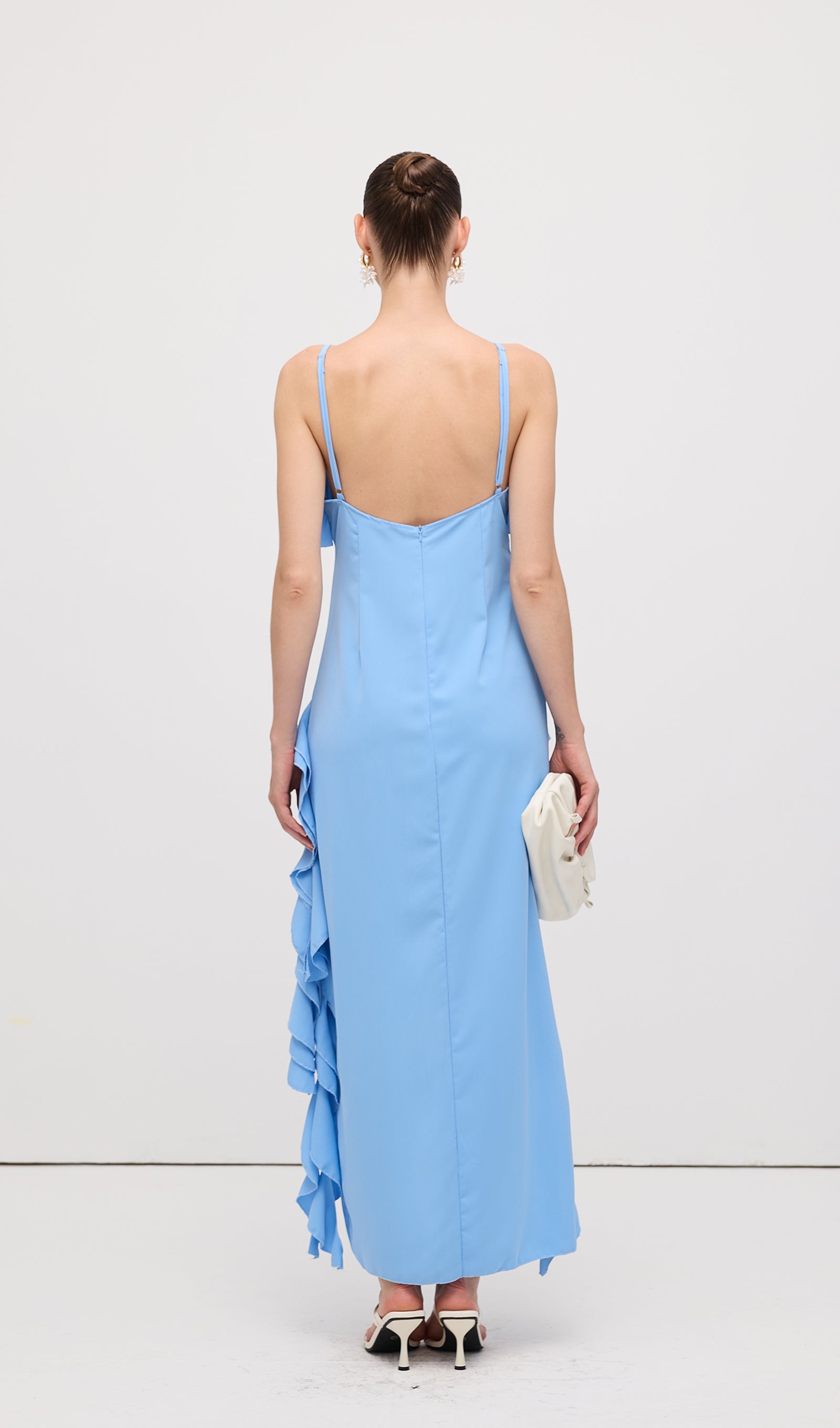 Kolsuz Rayon Volanlı Midi Elbise