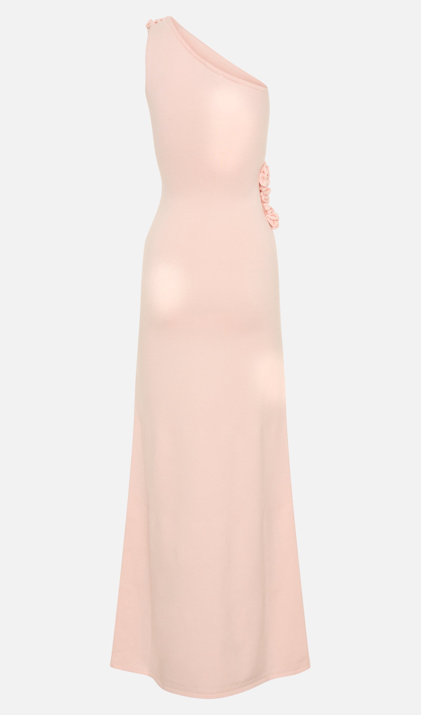 Tek Omuzlu Çiçekli Örme Uzun Elbise