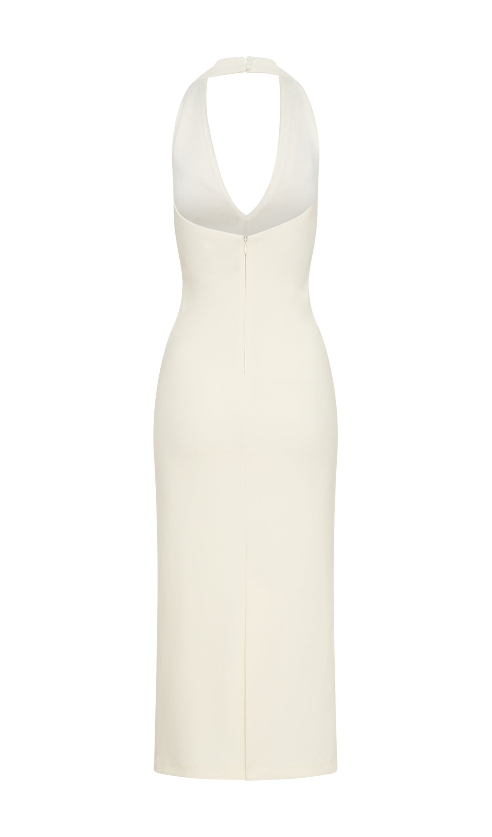 Fildişi Krep Askılı Midi Elbise