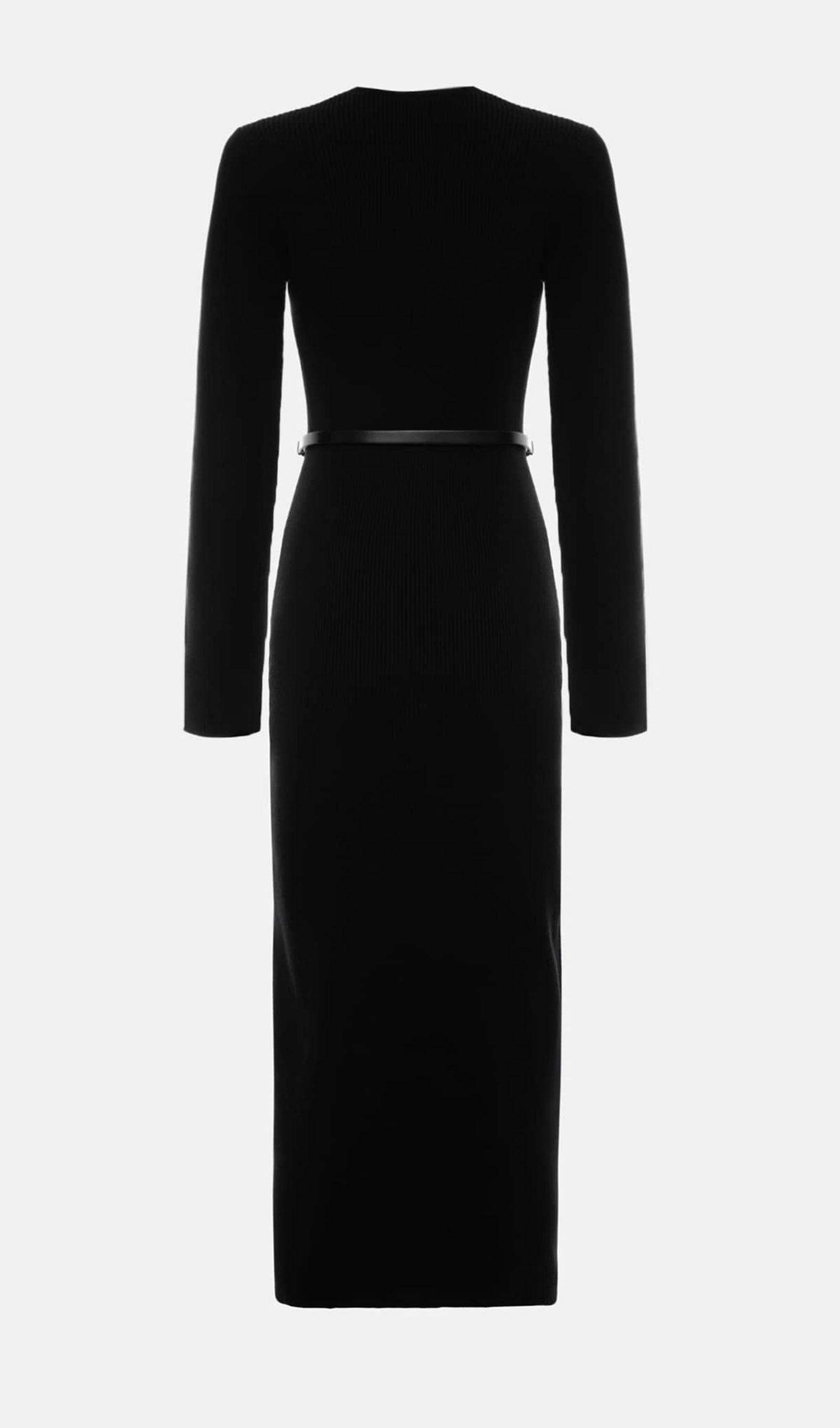 Örme V Yaka Midi Elbise - Siyah