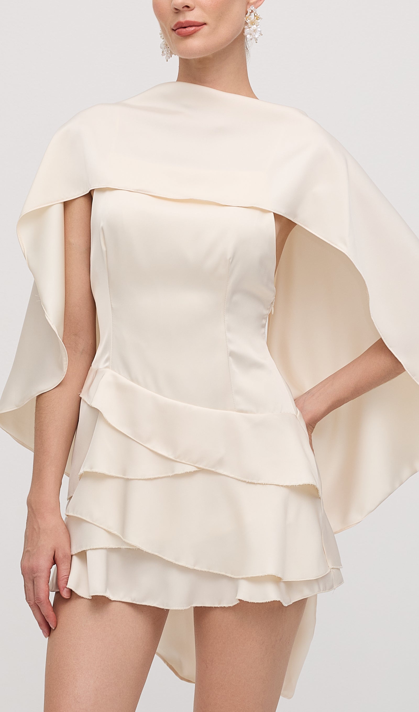 Saten Pelerin İki Parça Mini Elbise