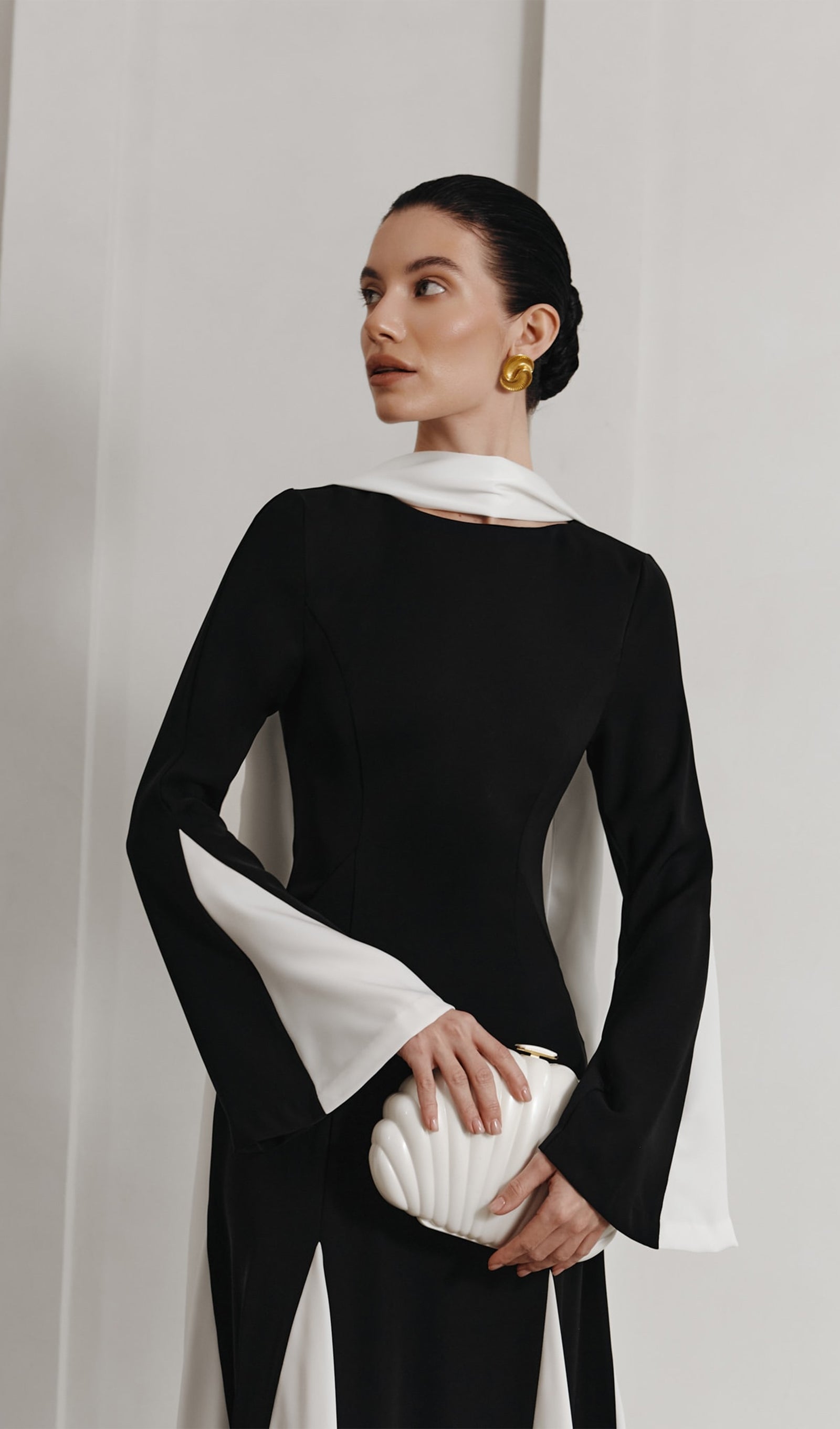 Örme Üçgen Ek Parçalı Uzun Elbise