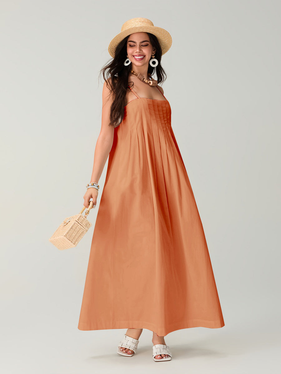 Spagetti Pileli Bol Uzun Elbise