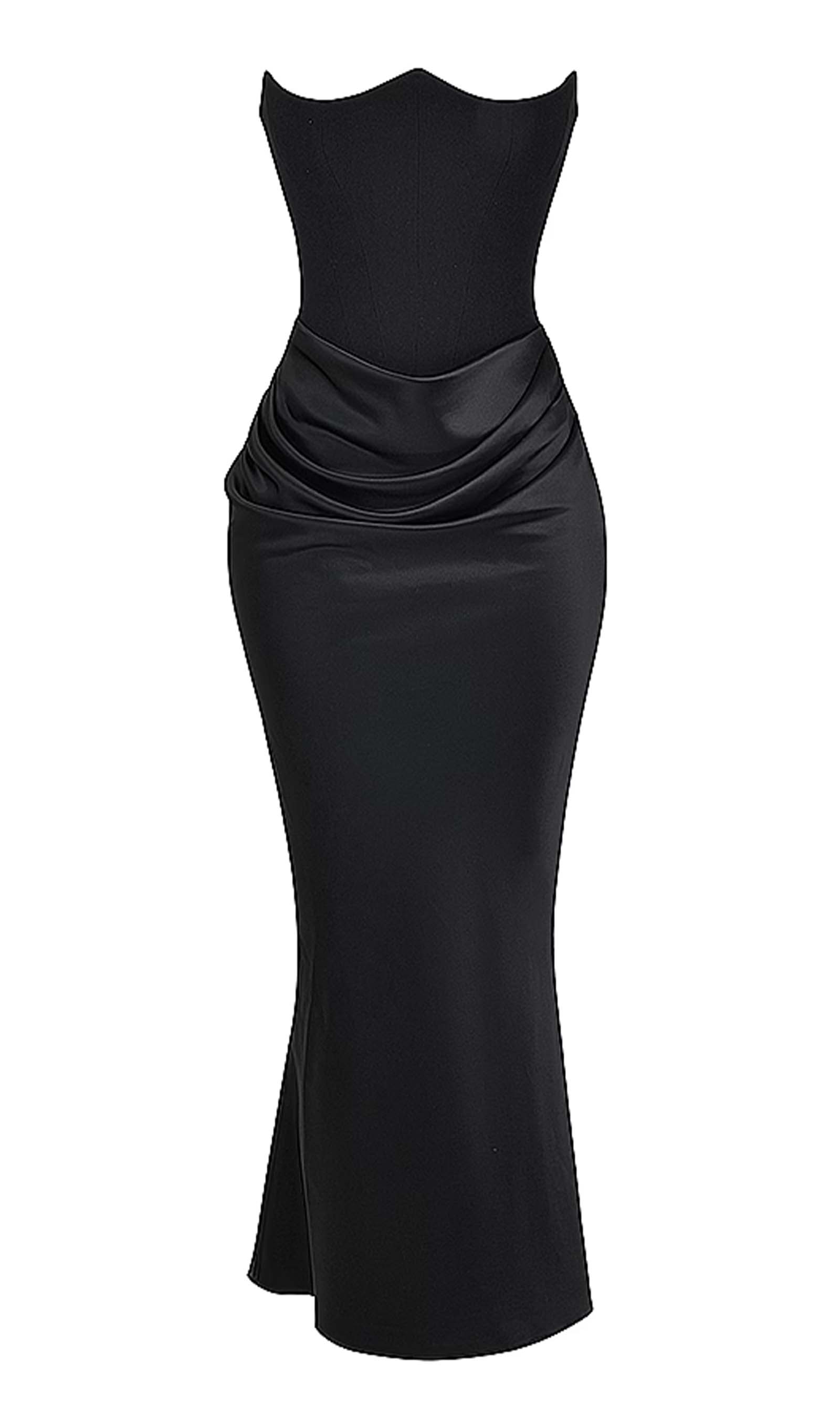 Omuz Açık Saten Uzun Elbise