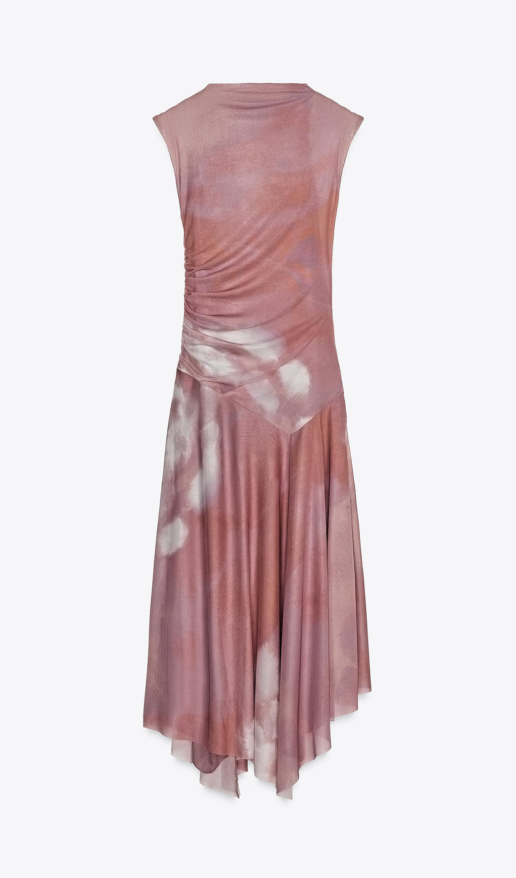 Pembe Büzgülü Tül Midi Elbise