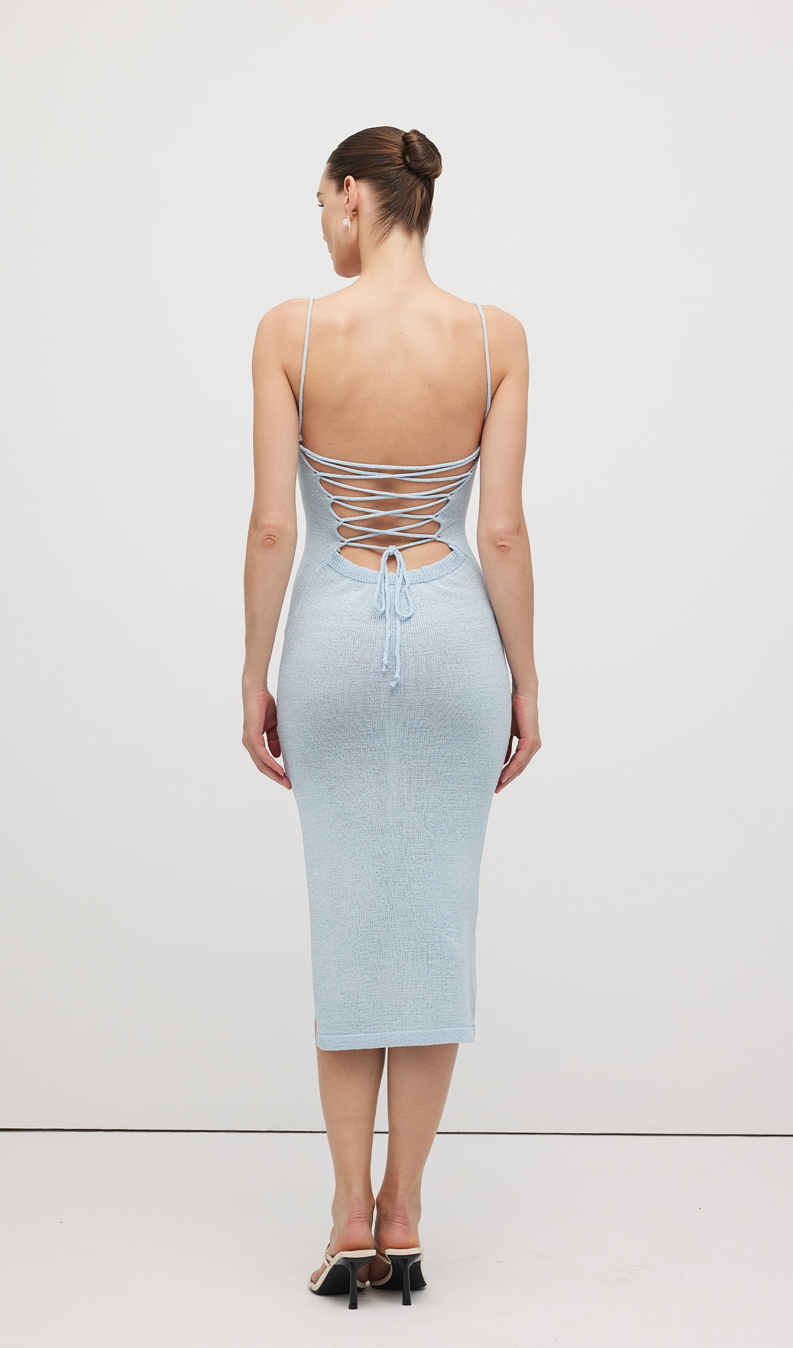 Örme Halter Sırtlı Uzun Elbise