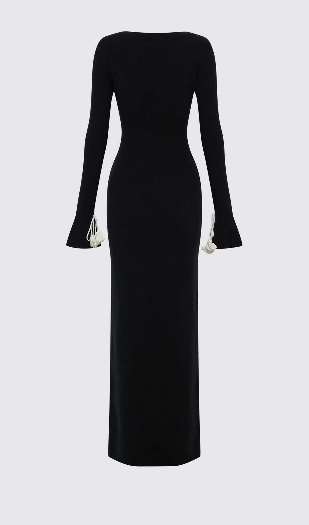 Çiçekli Bağcıklı Örme Uzun Elbise