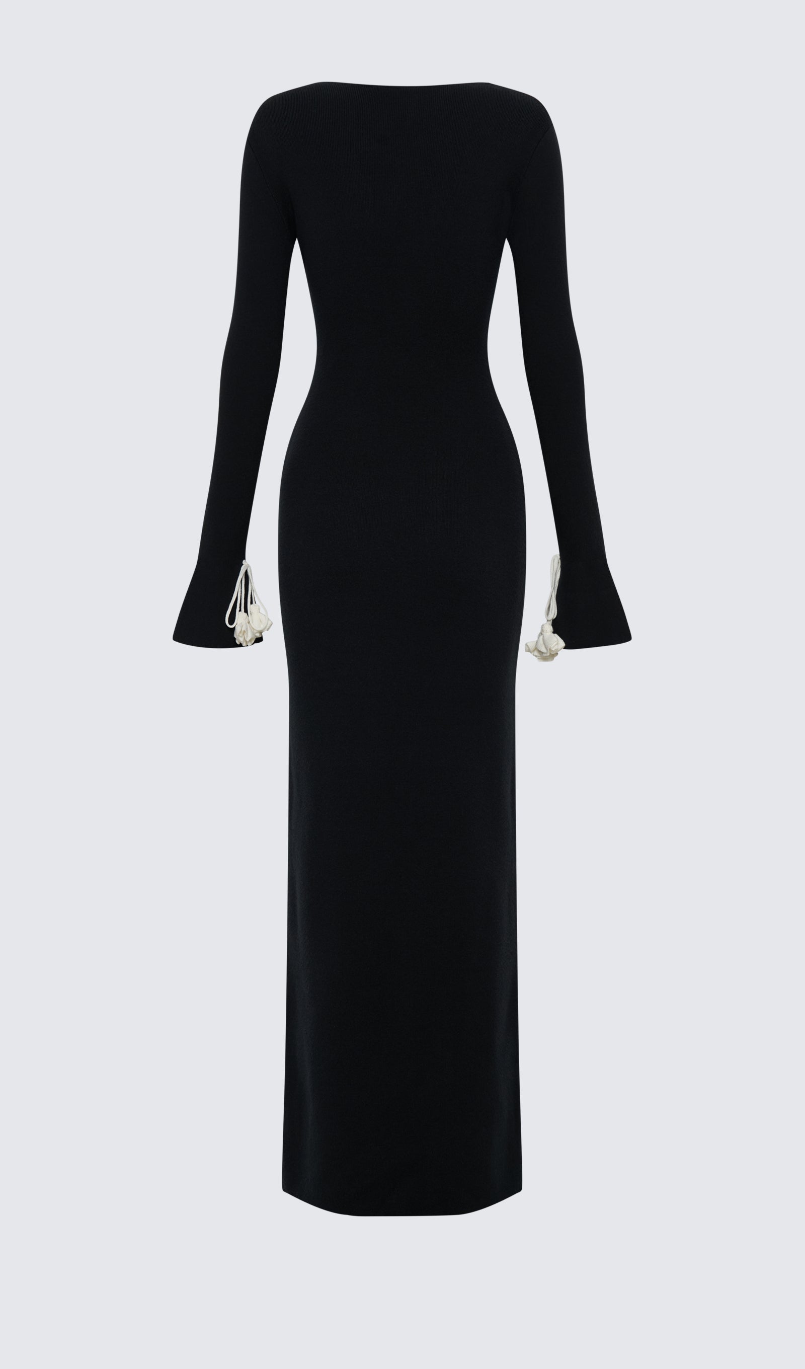 Çiçekli Bağcıklı Örme Uzun Elbise