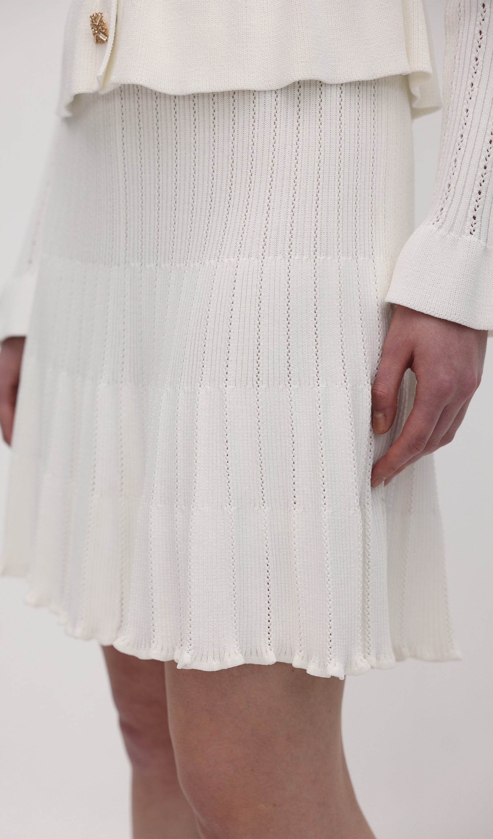 İçi Boş Volanlı Örgü Mini Elbise