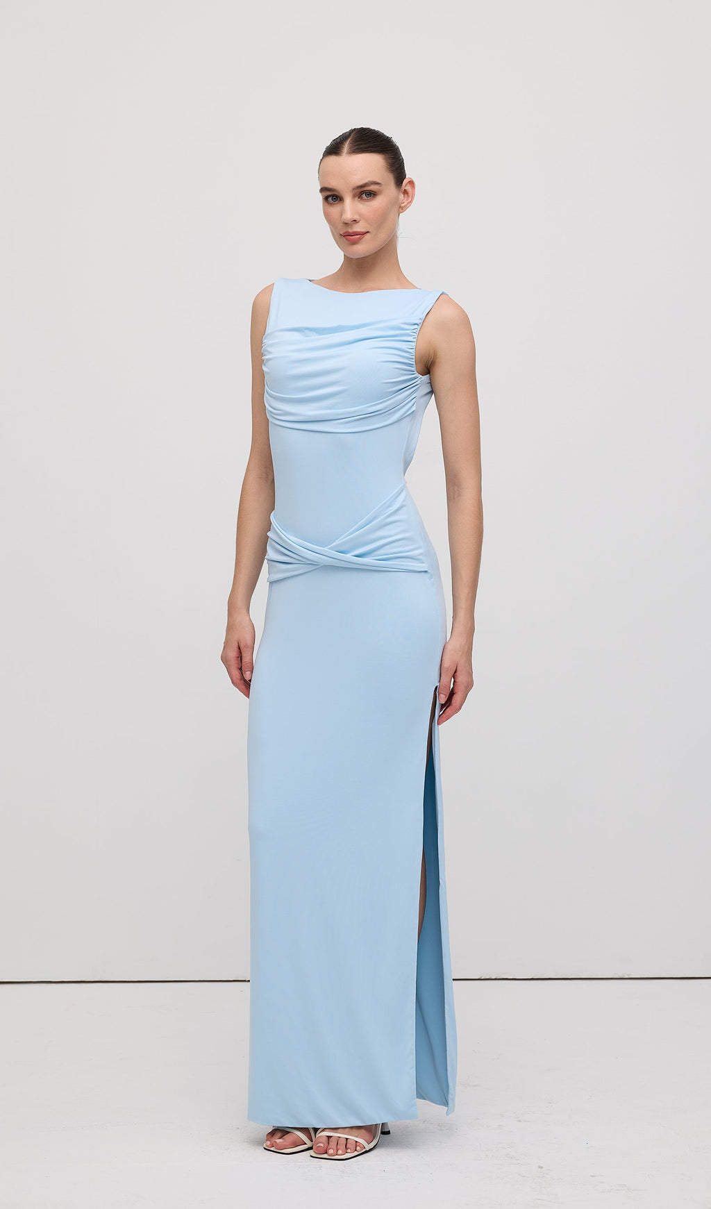 Slinky Drape Maxi Elbise Bebek Mavisi