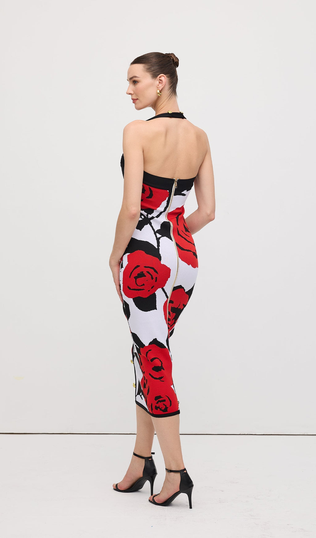 Çiçekli Jakarlı Örgü Midi Elbise