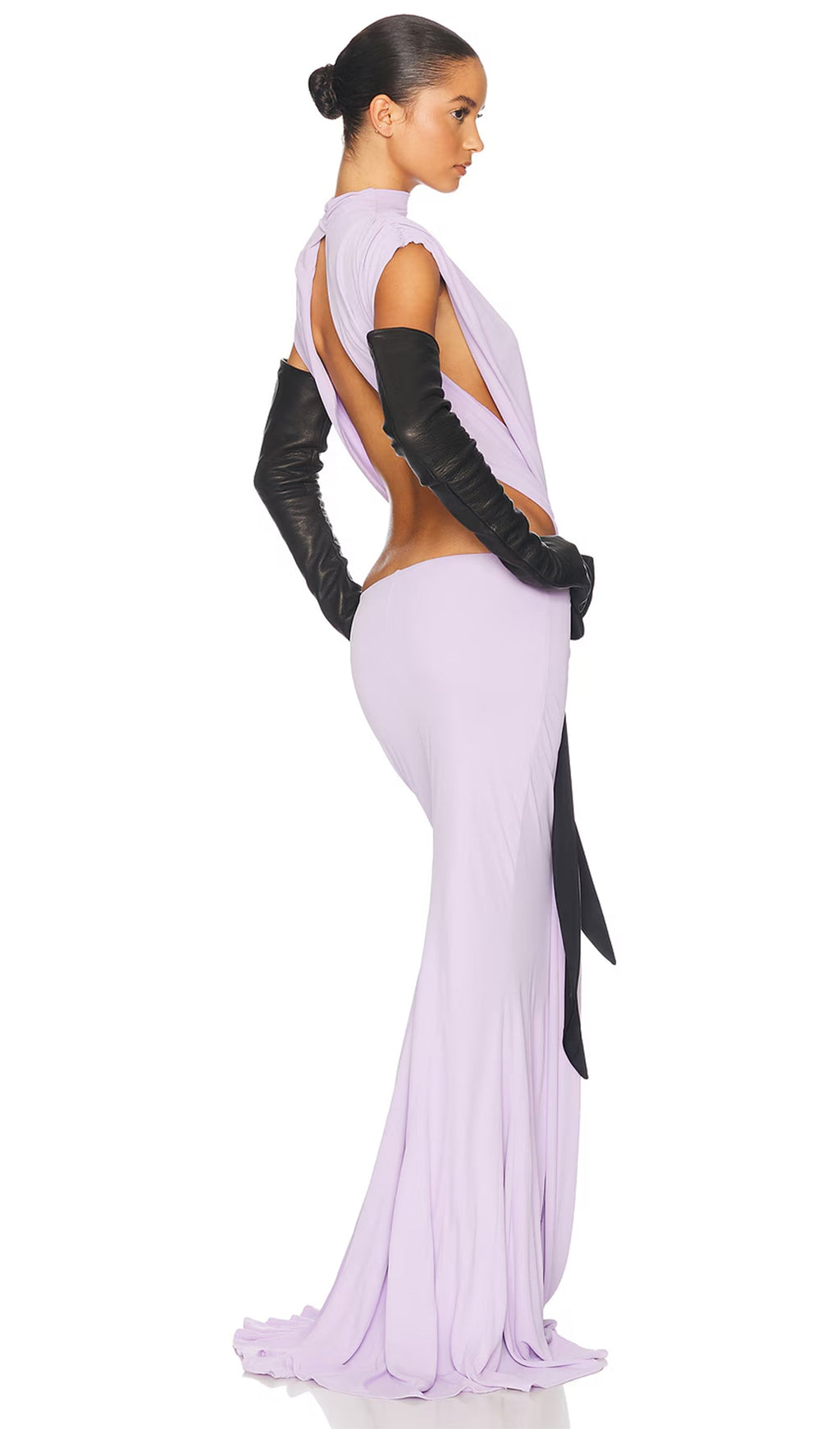 Mor Renkli Jersey Kesim Detaylı Uzun Elbise