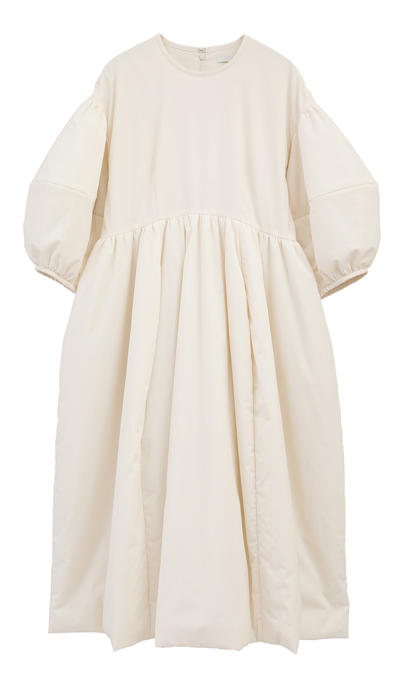 Dolgulu Hacimli Midi Elbise-Beyaz