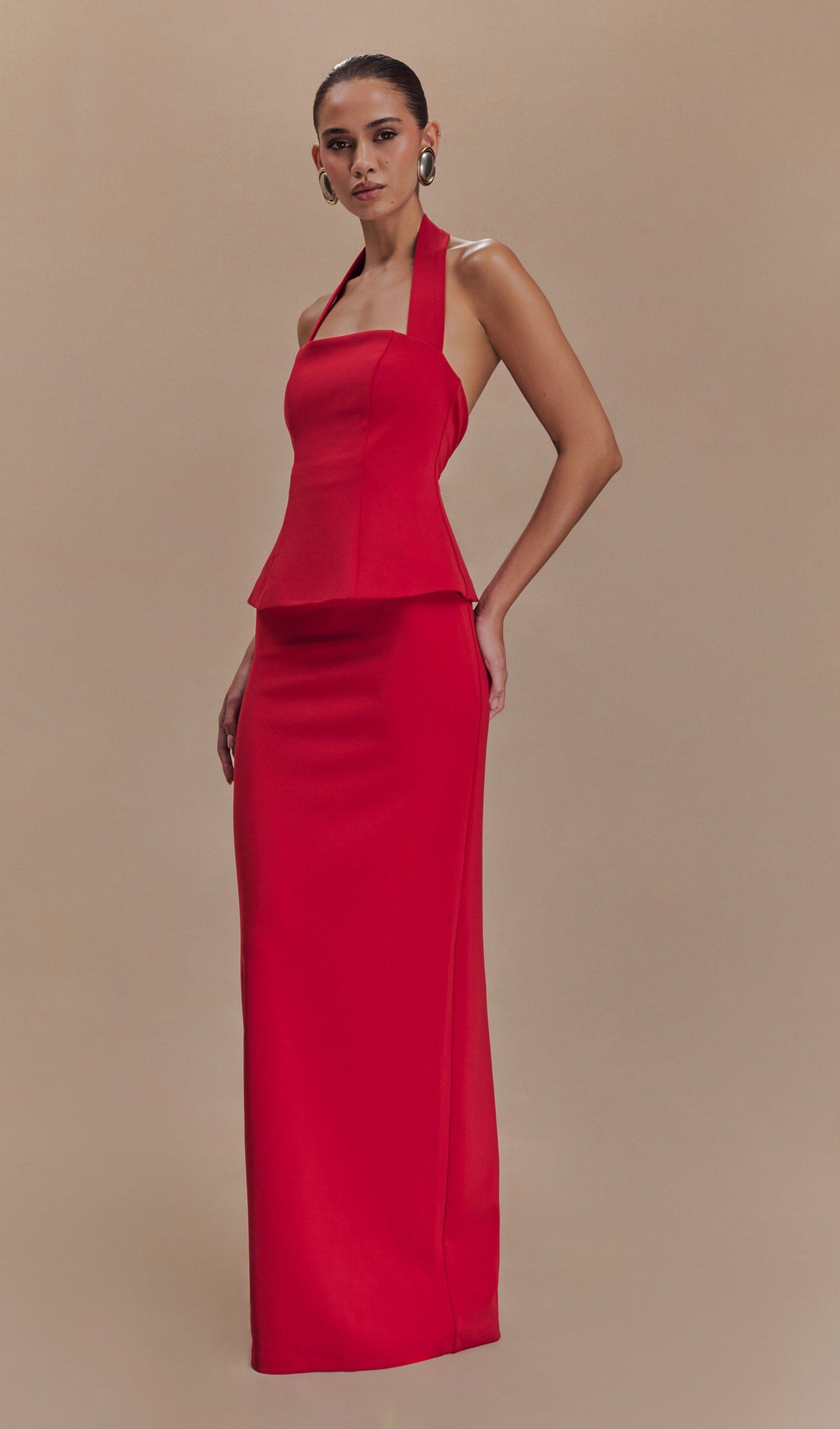 Ruby Peplum Halter Uzun Elbise