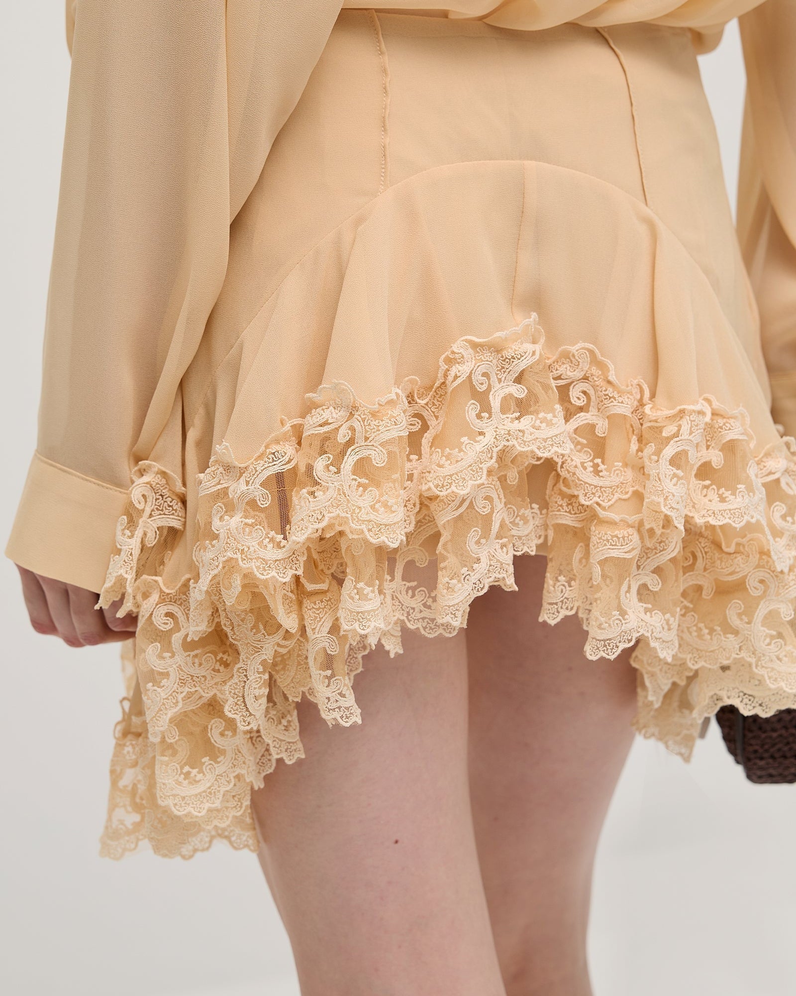 Uzun Kollu Katlı Mini Elbise