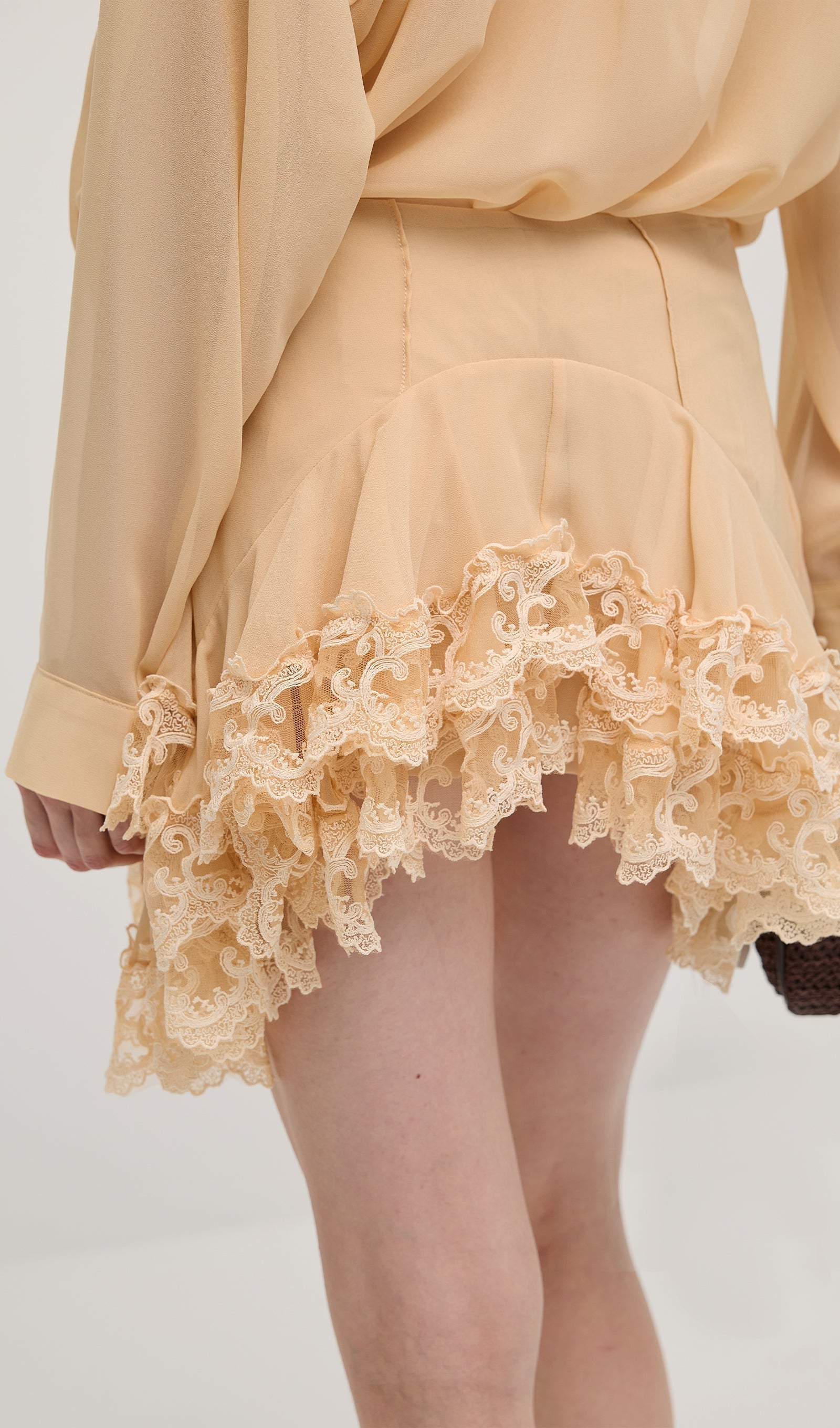 Uzun Kollu Katlı Mini Elbise