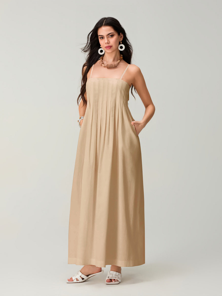 Spagetti Pileli Bol Uzun Elbise