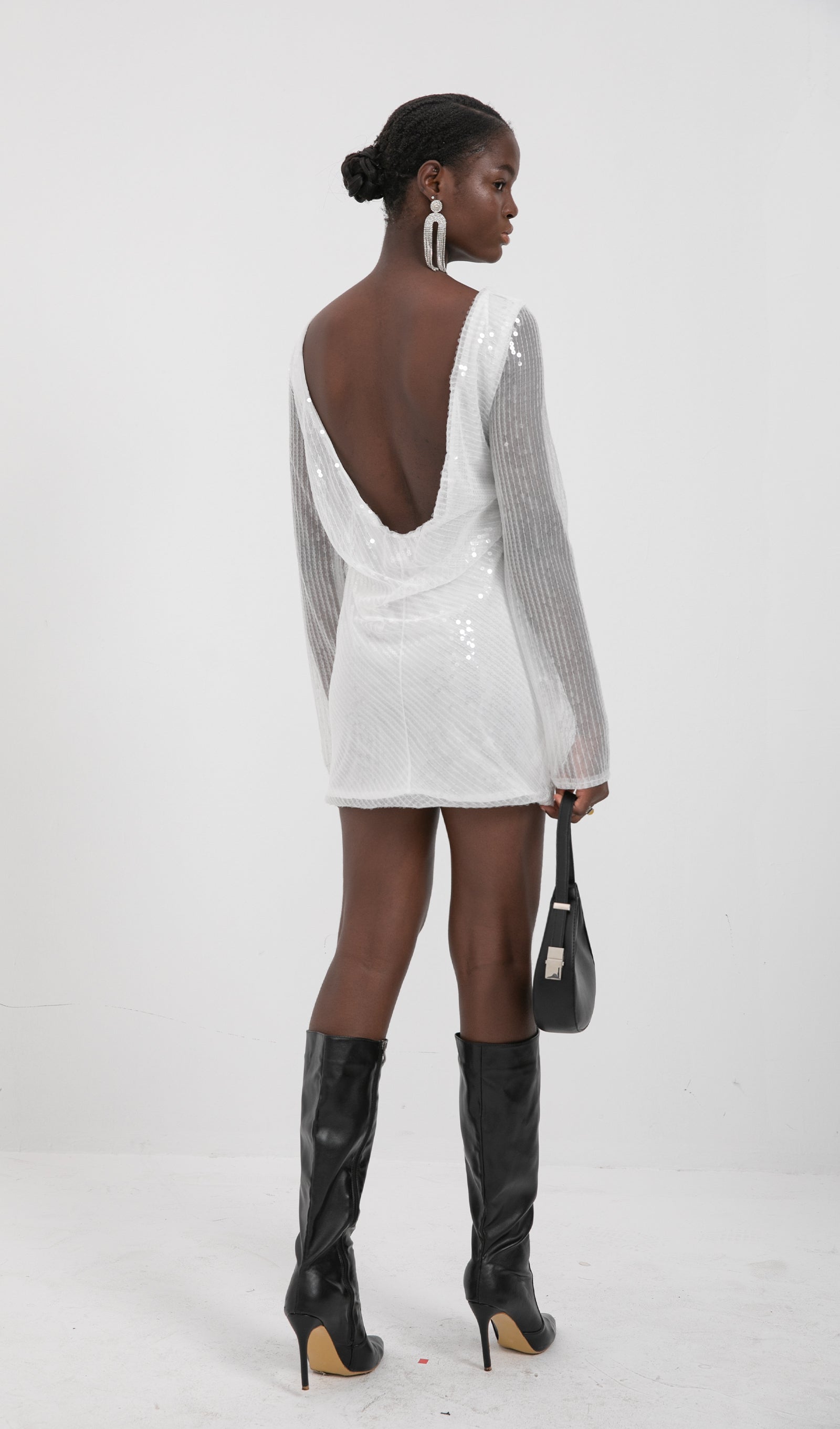 Trend Beyaz Pullu Mini Elbise