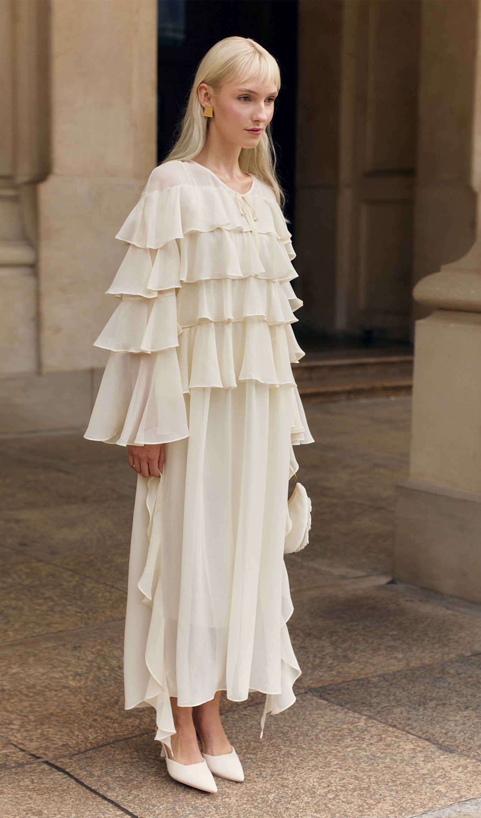 Volanlı Düz Uzun Elbise