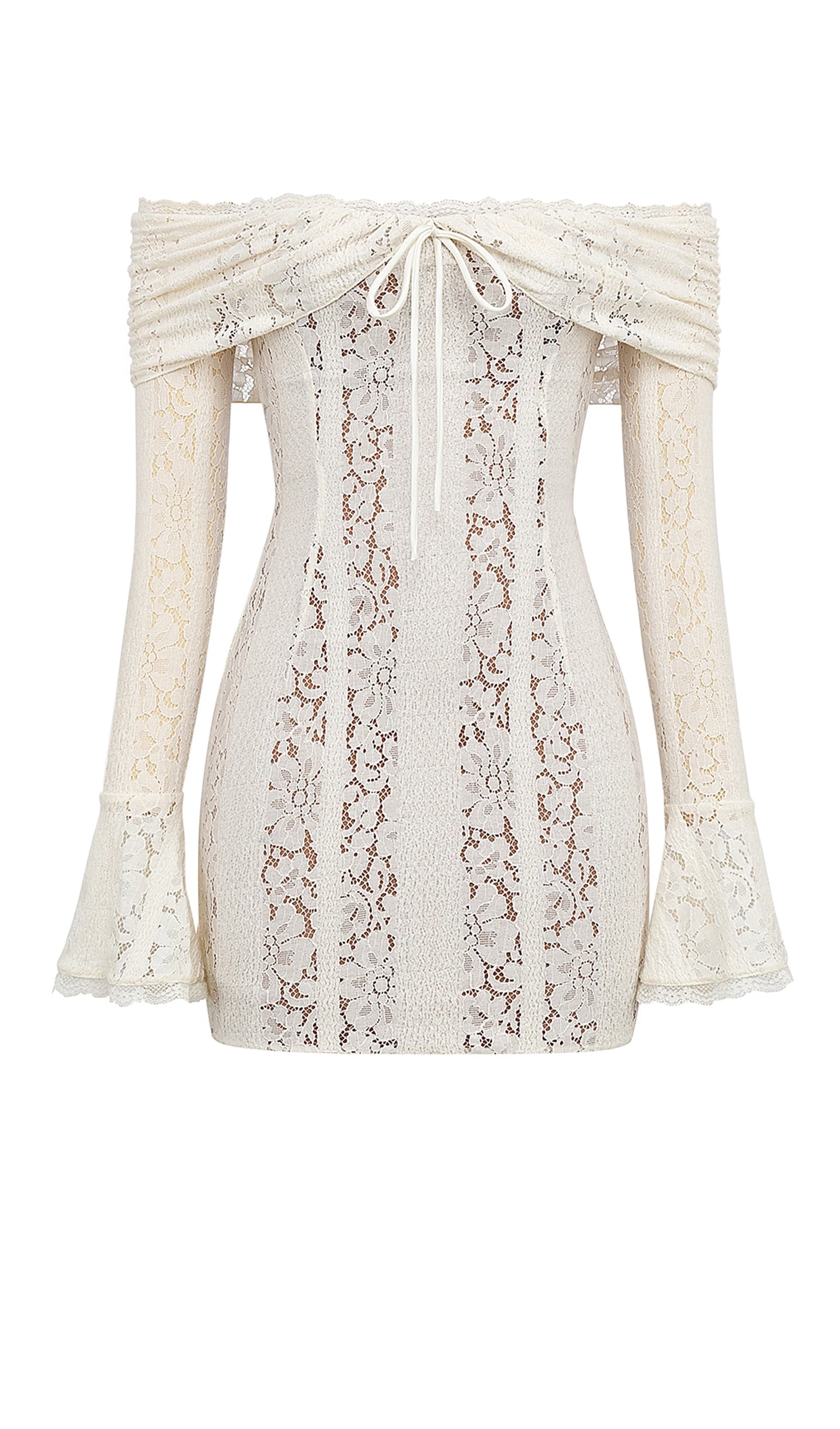 Vintage Çiçekli Dantel Omuz Açık Mini Elbise