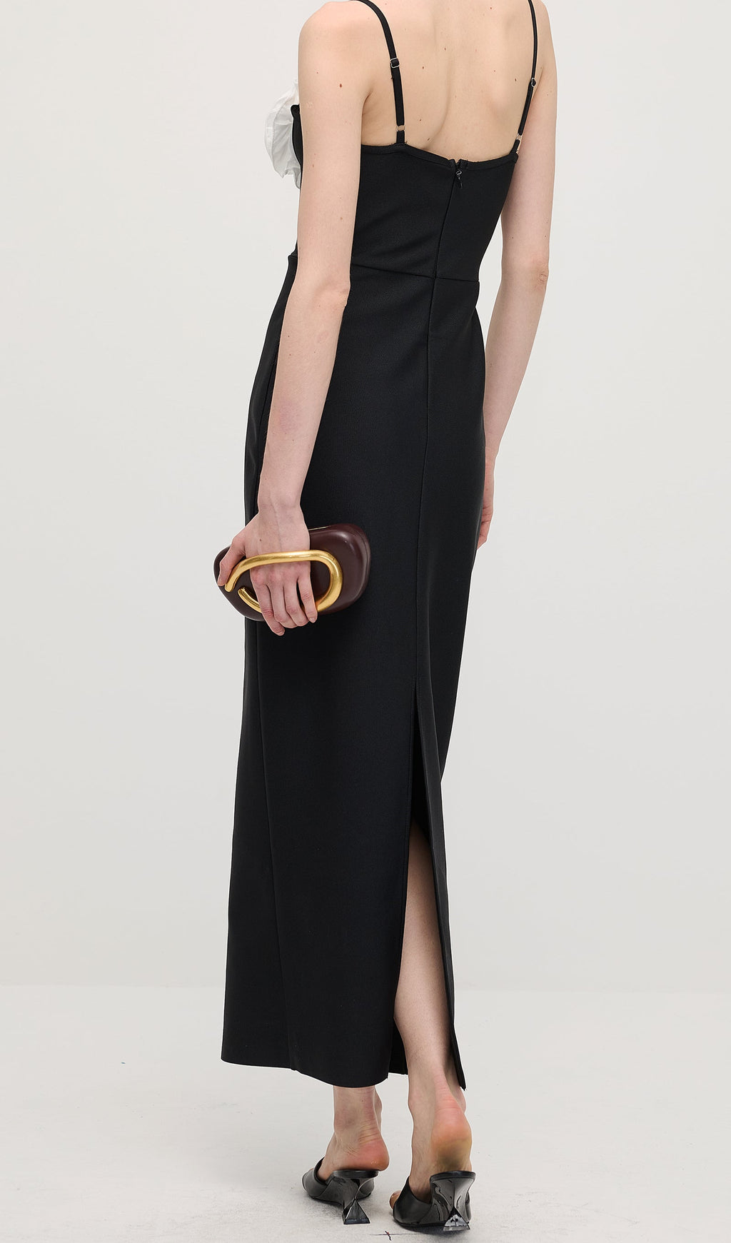 Çiçekli Sırtı Açık Askılı Uzun Elbise