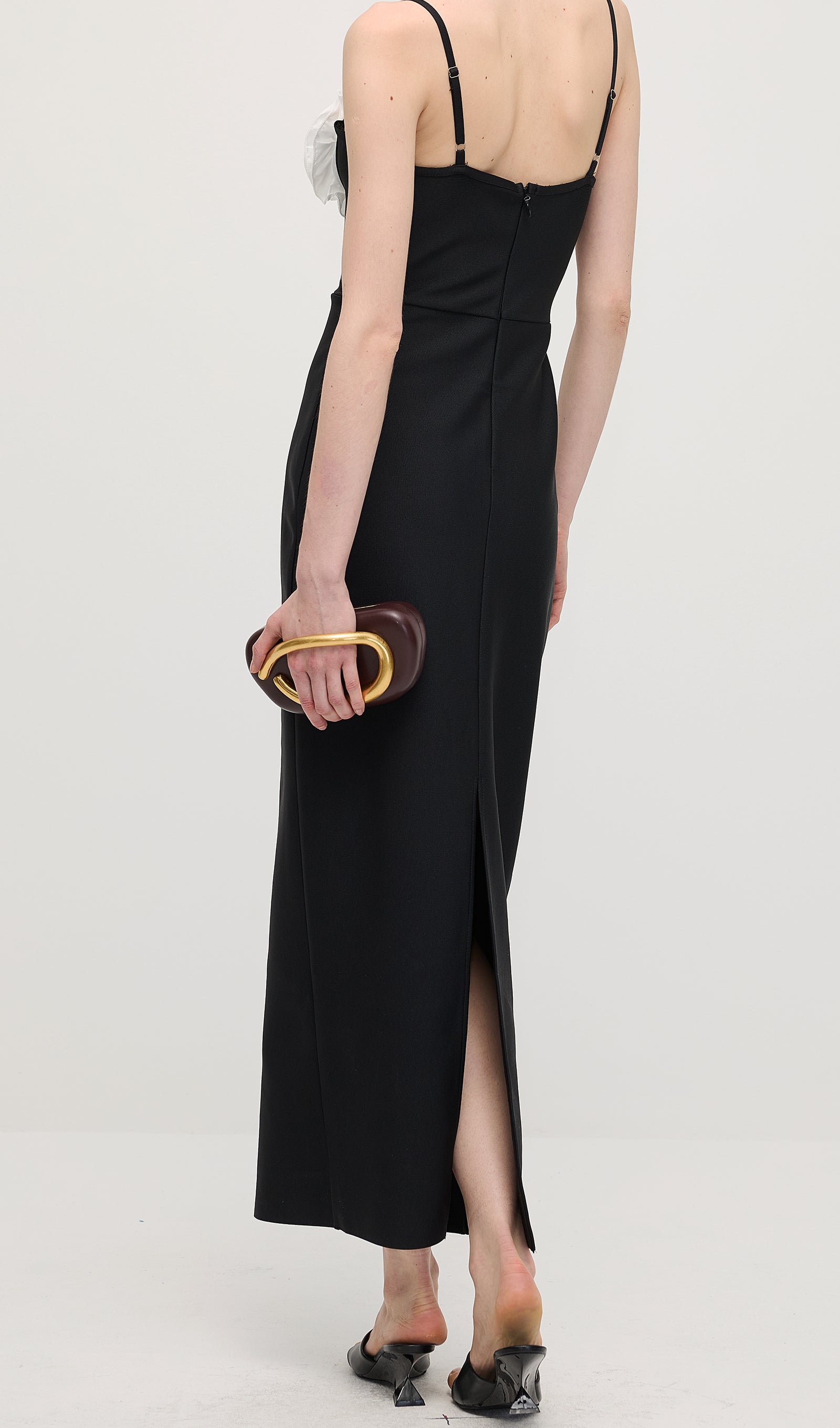 Çiçekli Sırtı Açık Askılı Uzun Elbise