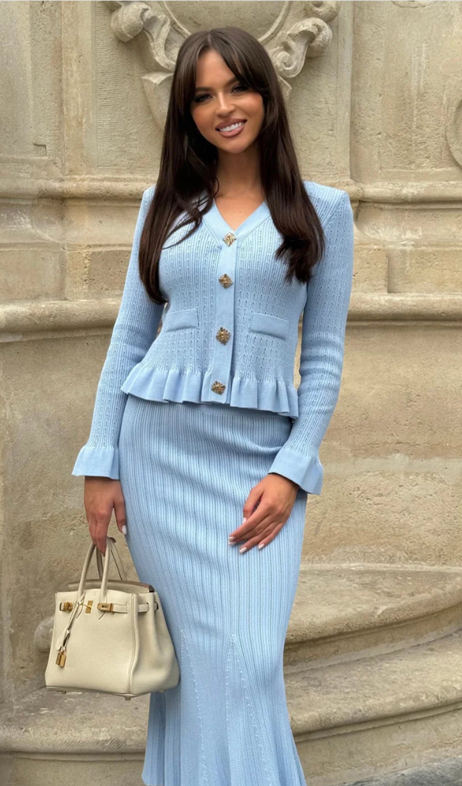 Fırfırlı Kloş Örgü Midi Elbise