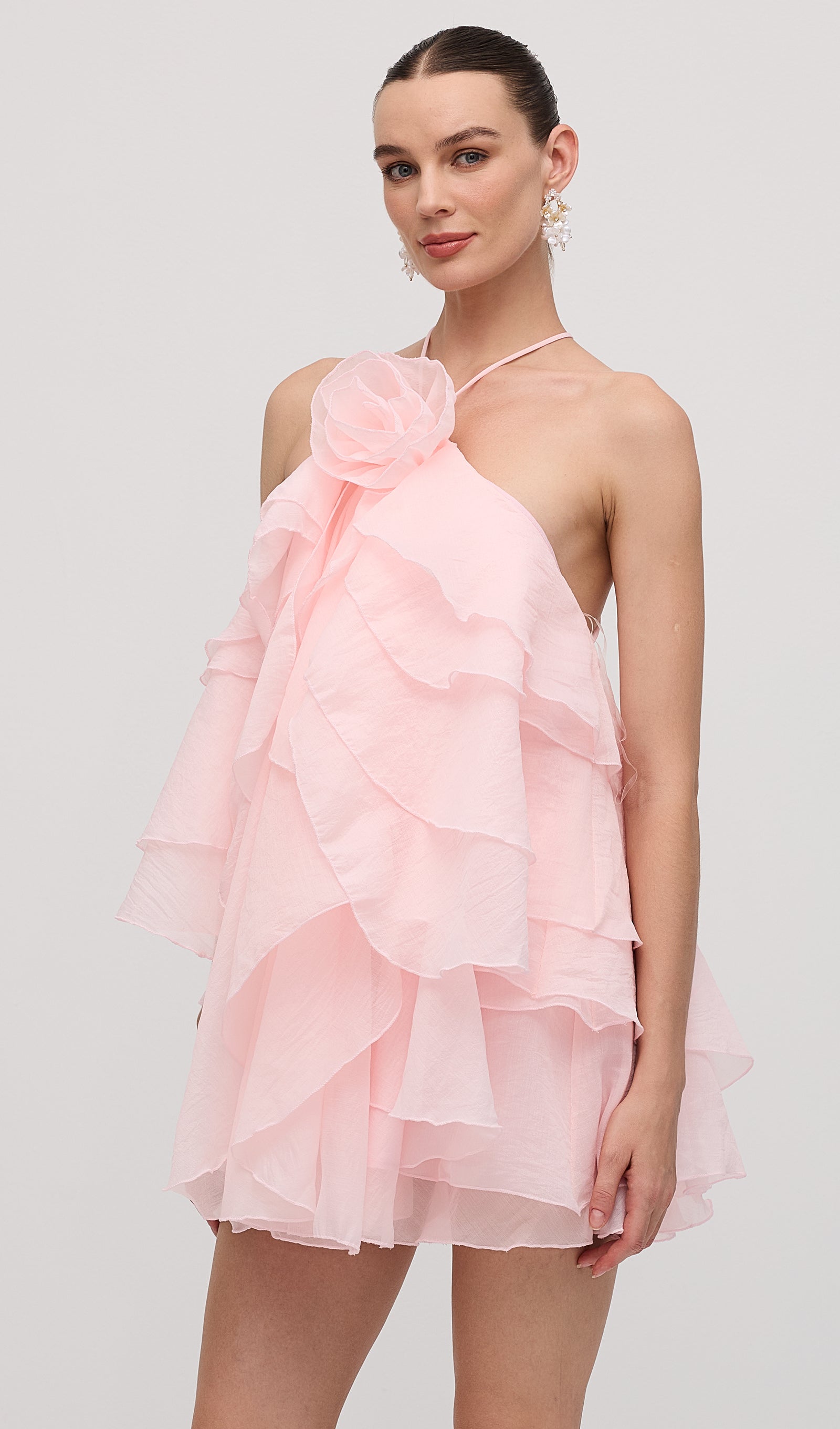 Askılı Katlı Mini Elbise Pembe