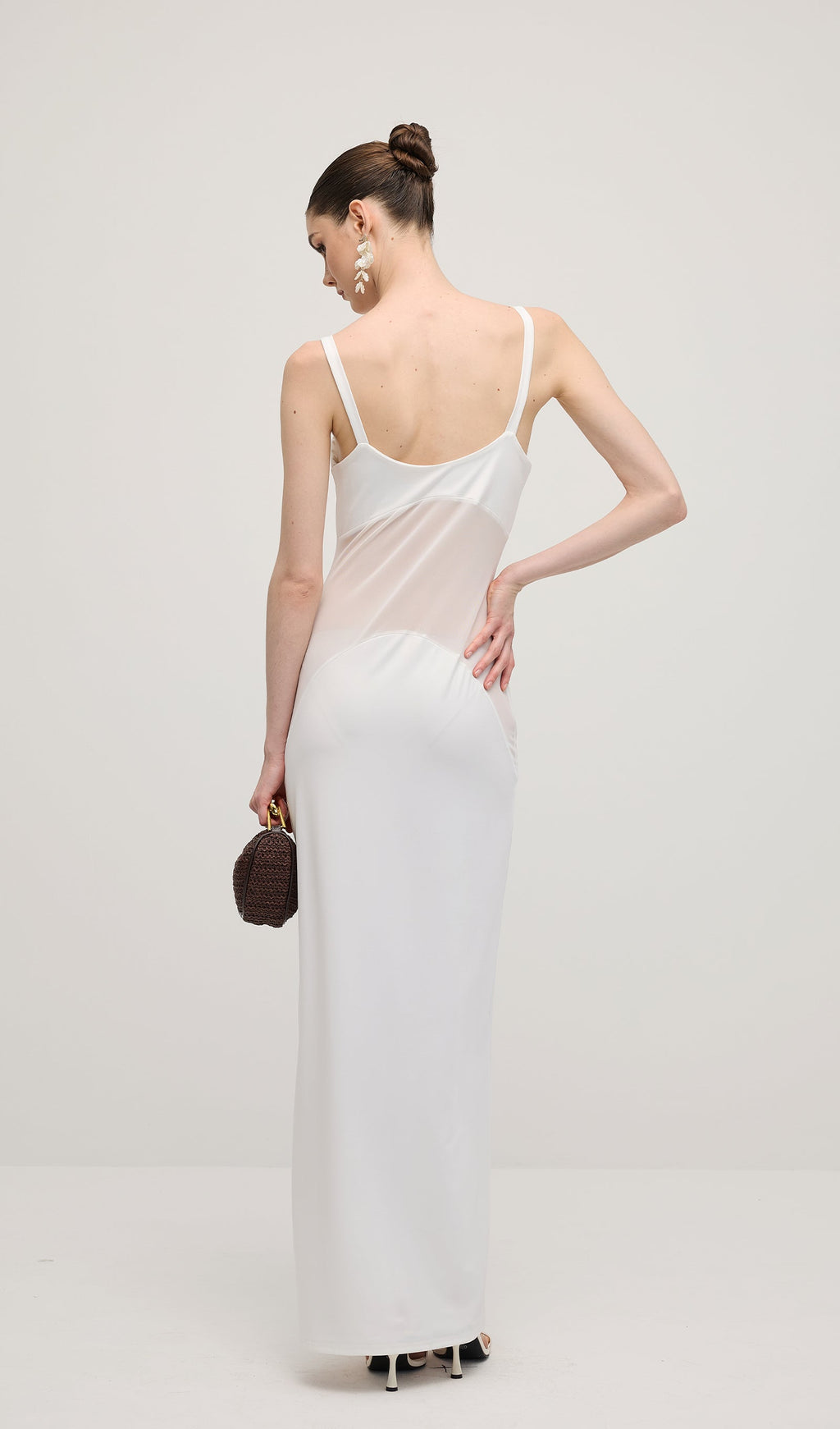 Şeffaf Örgü Kavisli Uzun Elbise