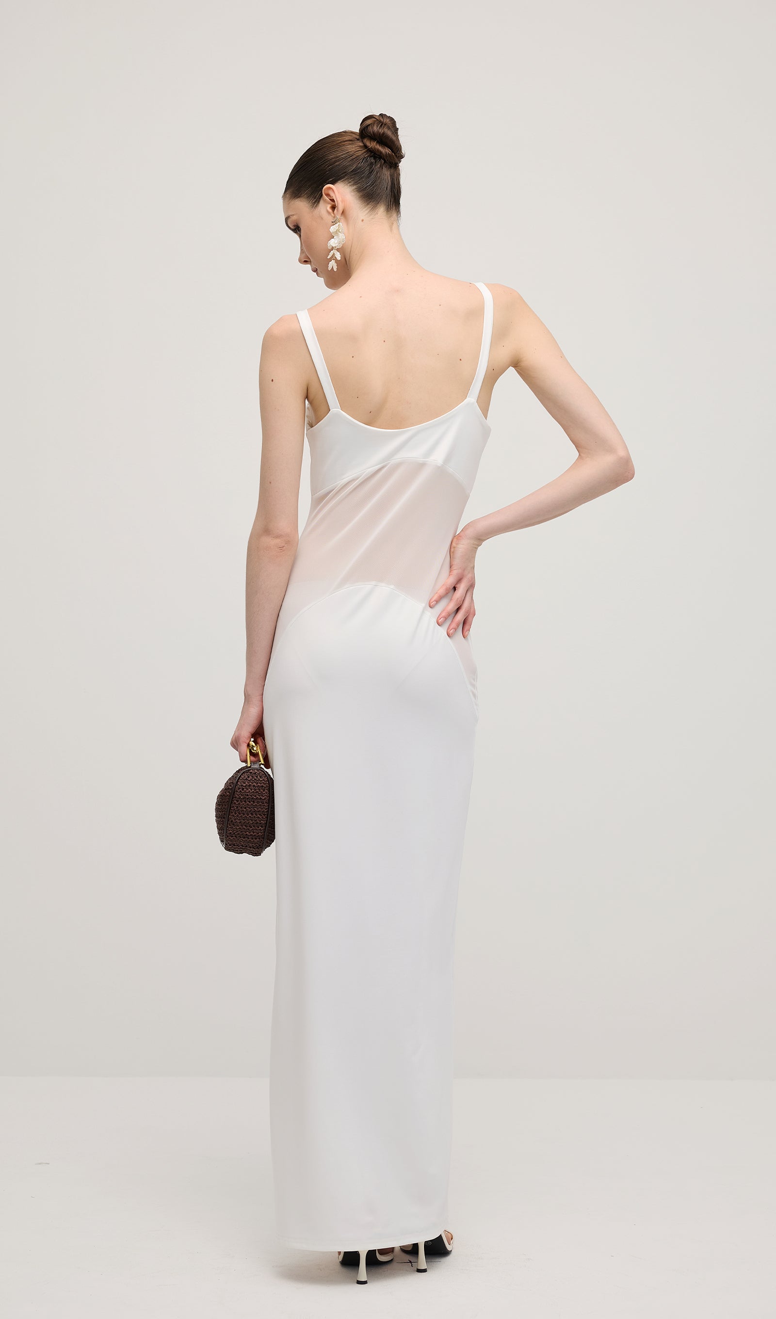 Şeffaf Örgü Kavisli Uzun Elbise