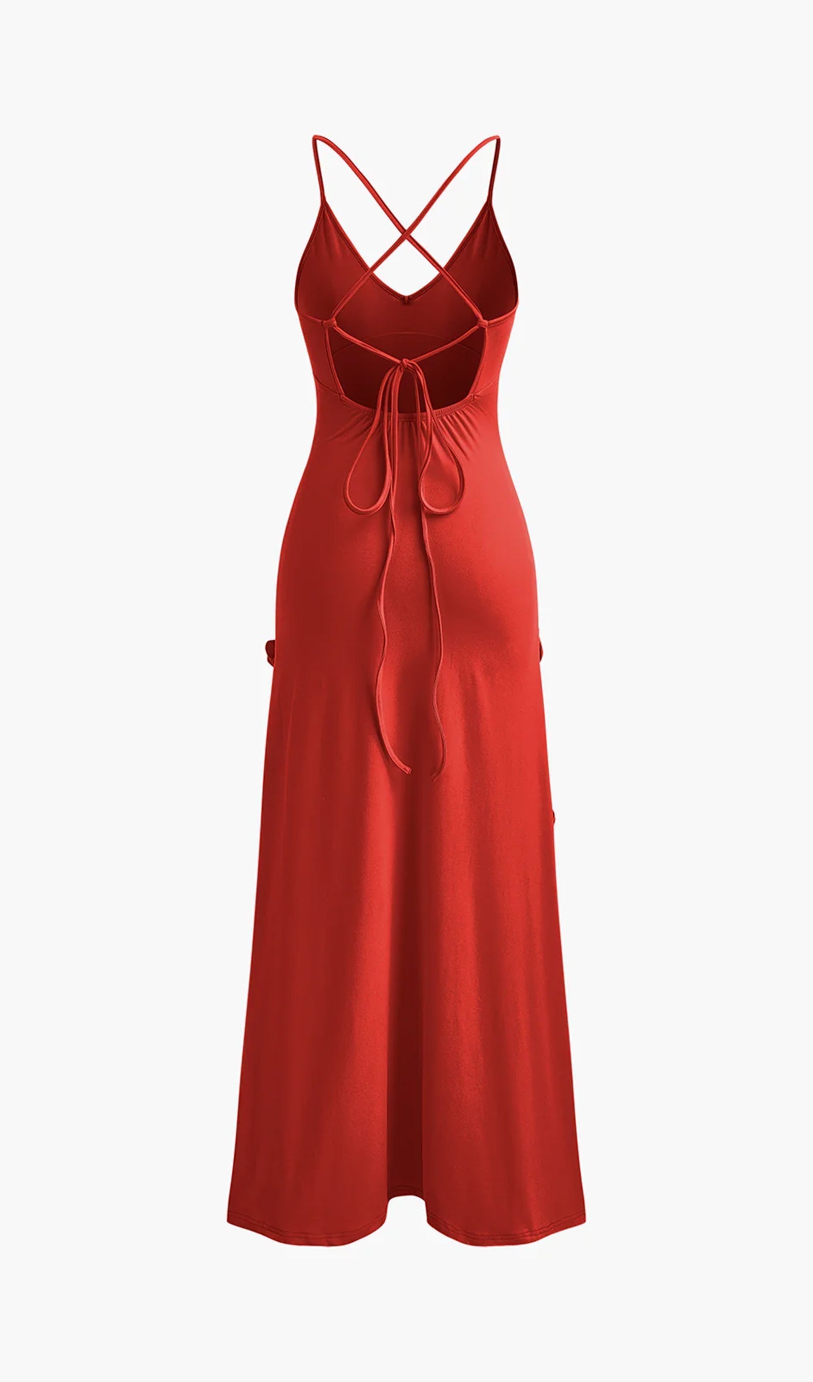 Çiçekli Örme Uzun Elbise - Kırmızı