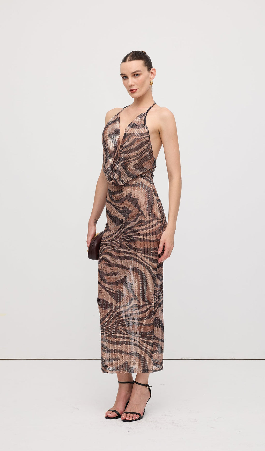 Halter Taşlı Uzun Elbise