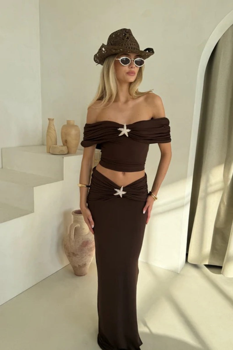 Omzu Açık Drapeli Maxi Takım