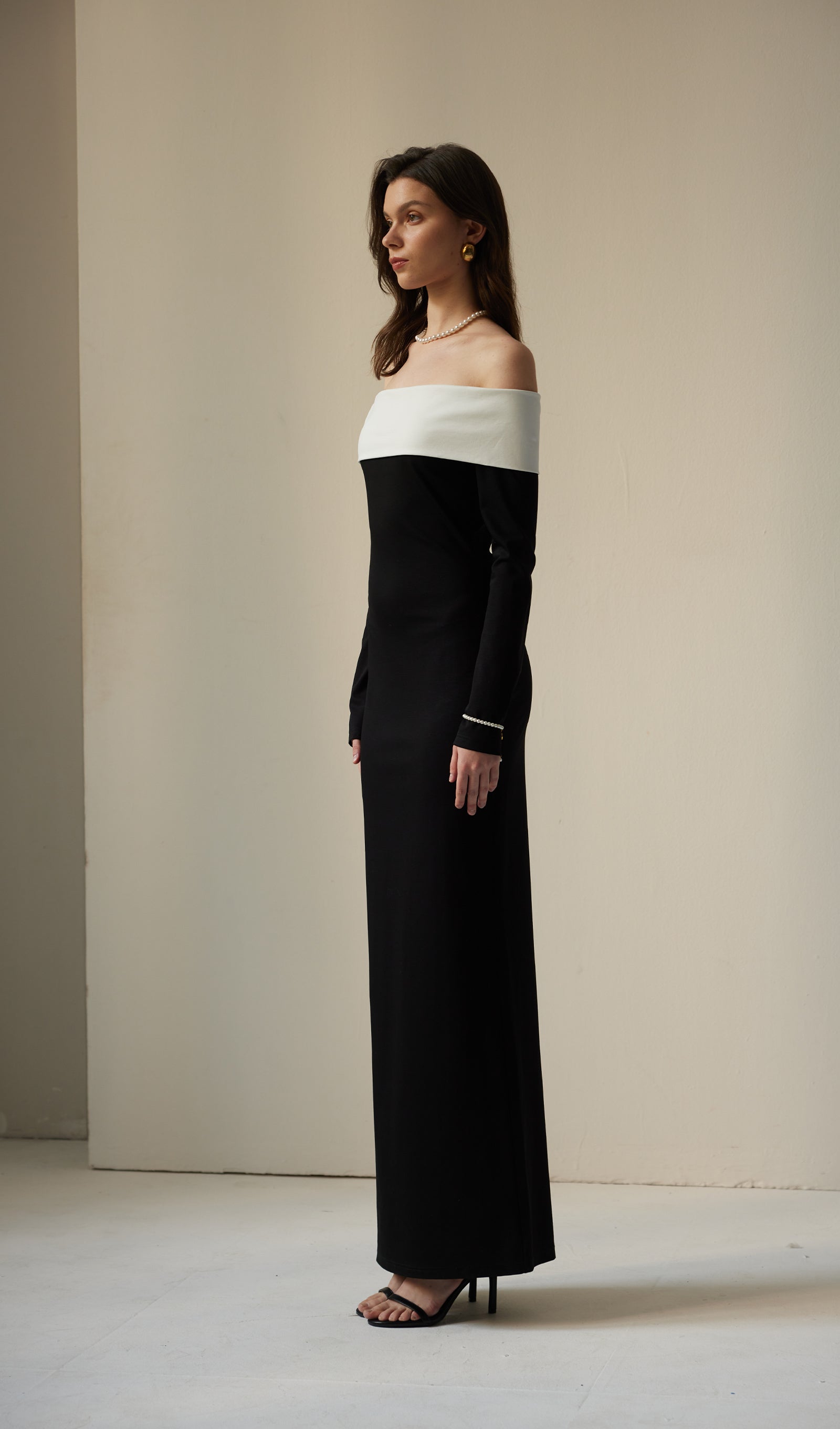 Anya Maxi Elbise Siyah/Beyaz