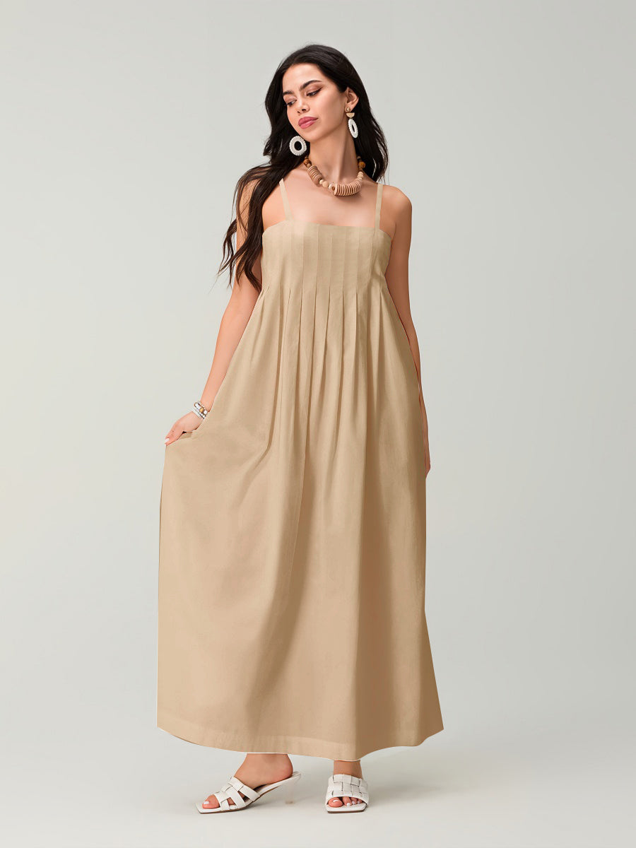 Spagetti Pileli Bol Uzun Elbise