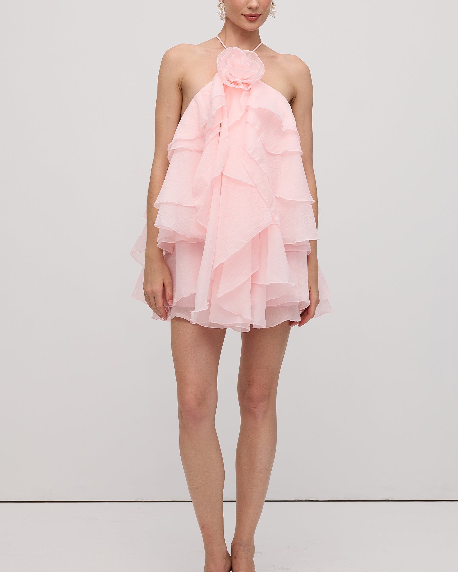 Askılı Katlı Mini Elbise Pembe