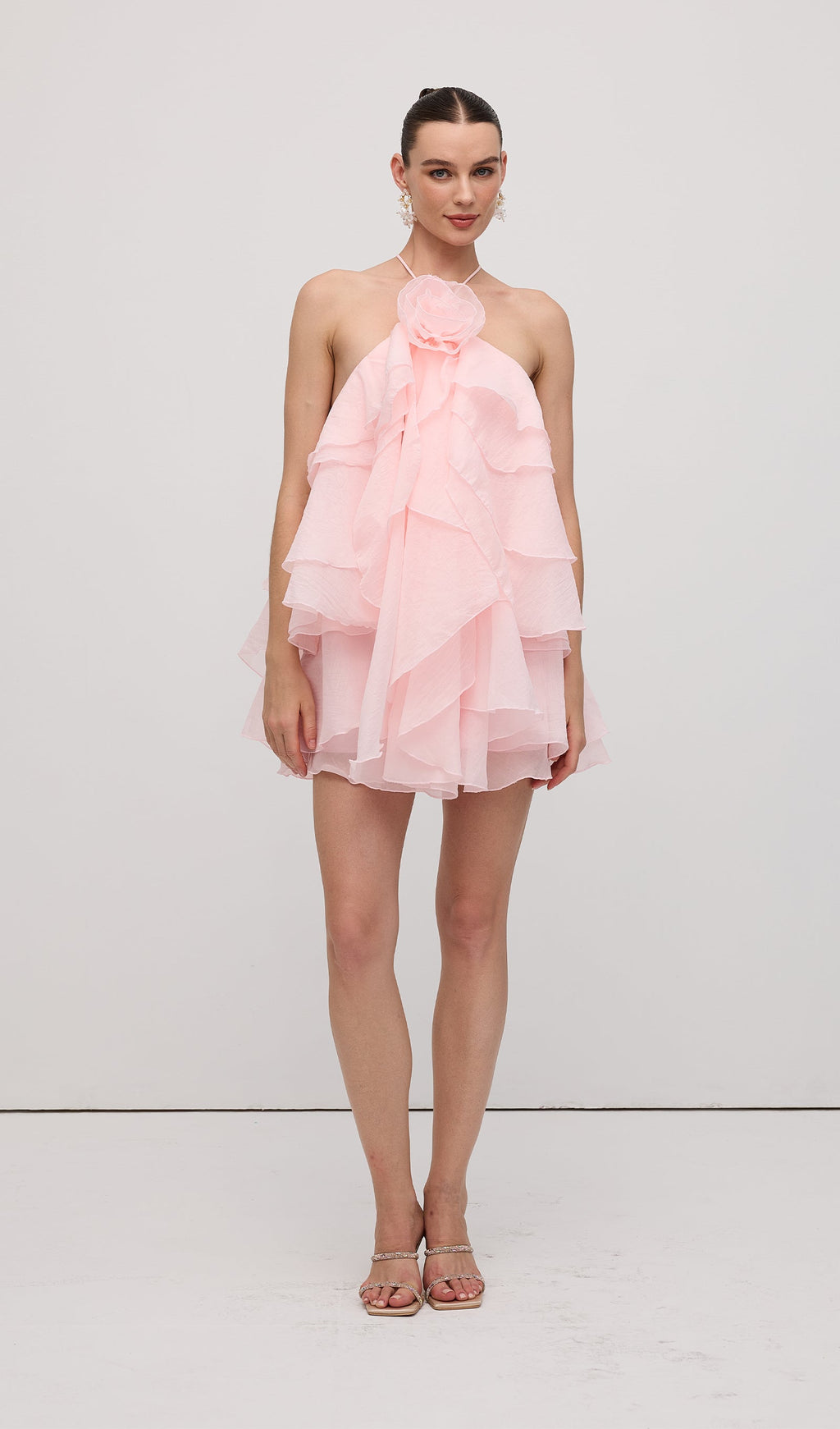 Askılı Katlı Mini Elbise Pembe