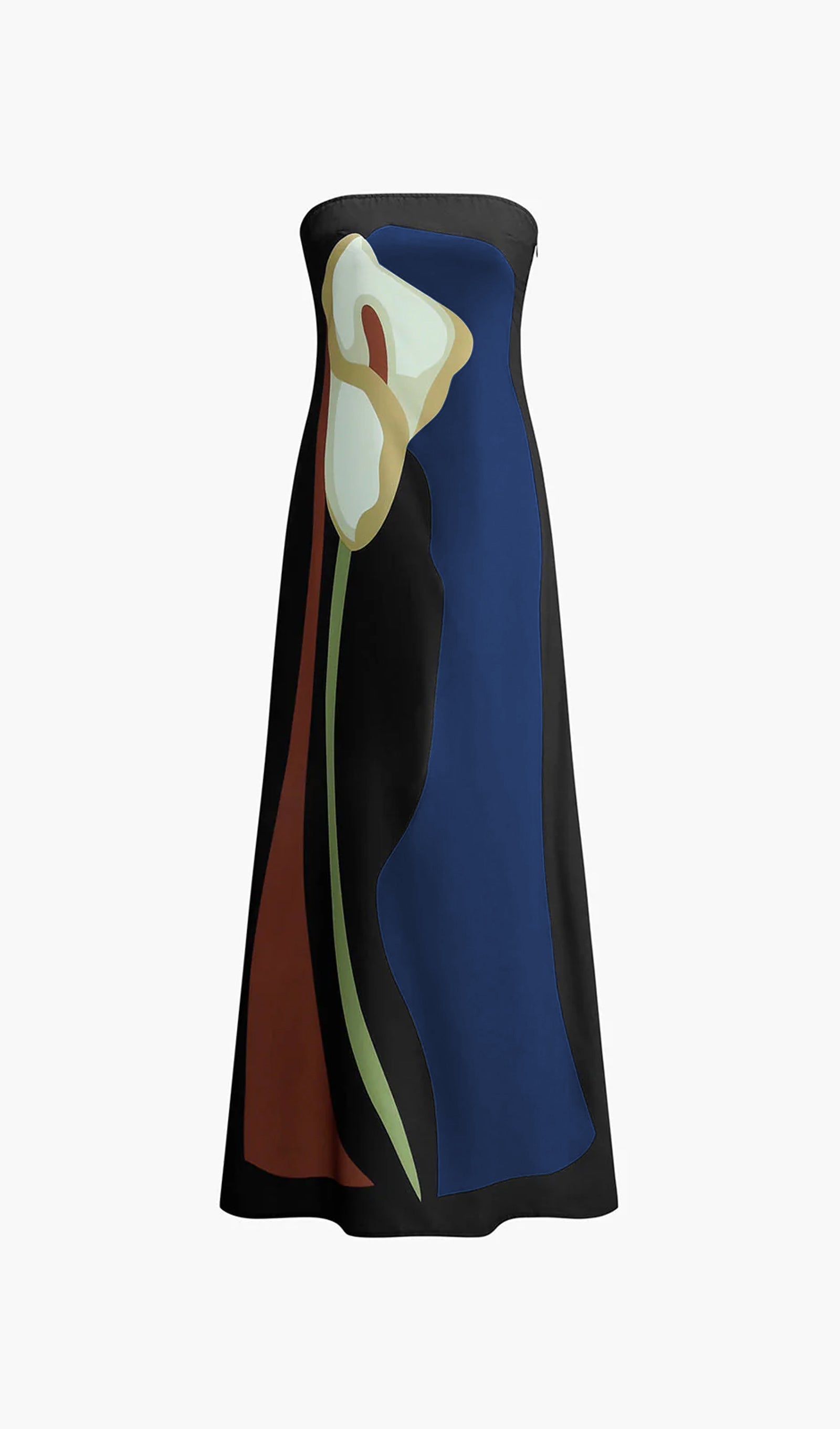 Omuz Açık Baskılı Mavi Yaz Midi Elbise