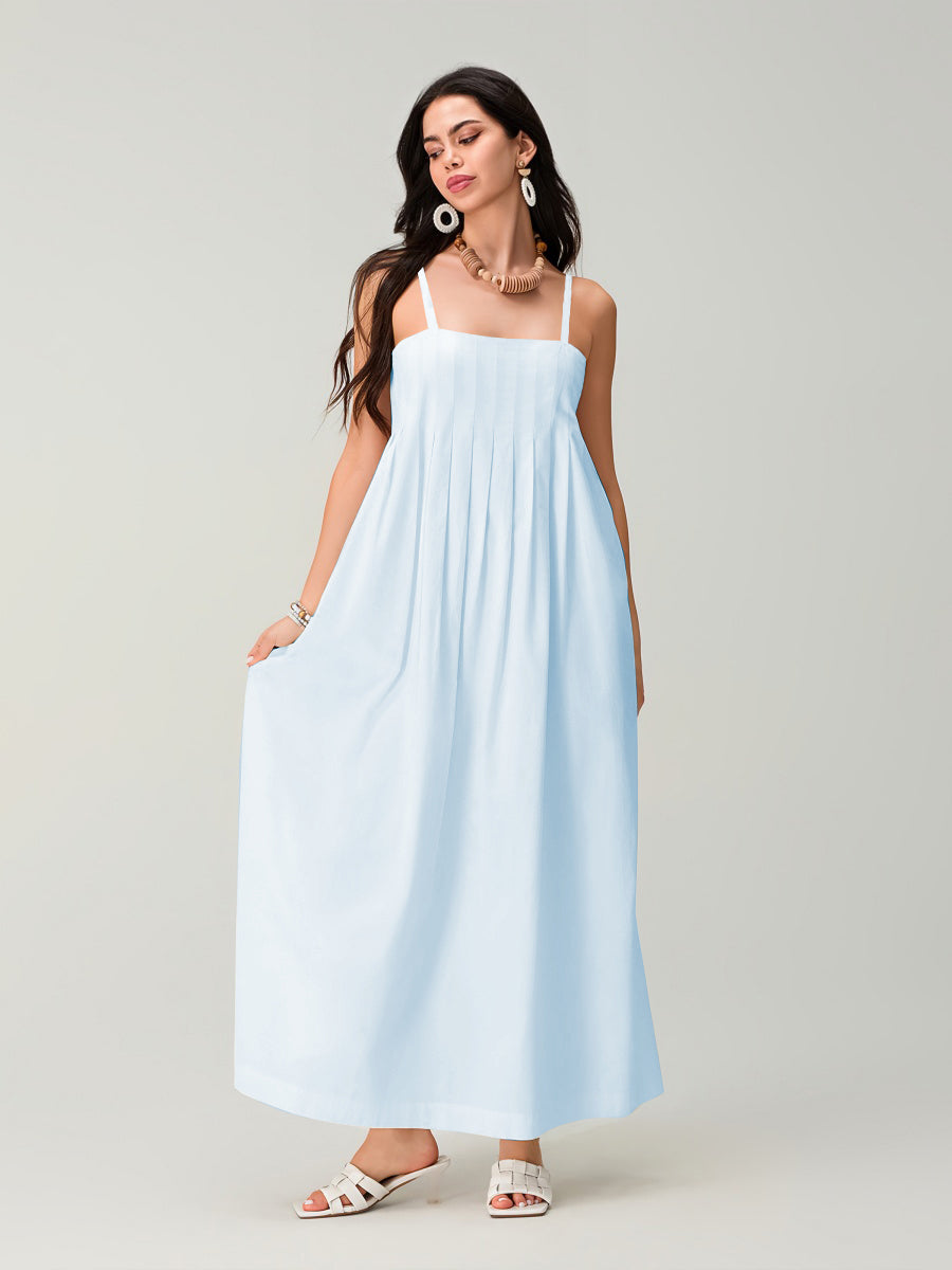 Spagetti Pileli Bol Uzun Elbise