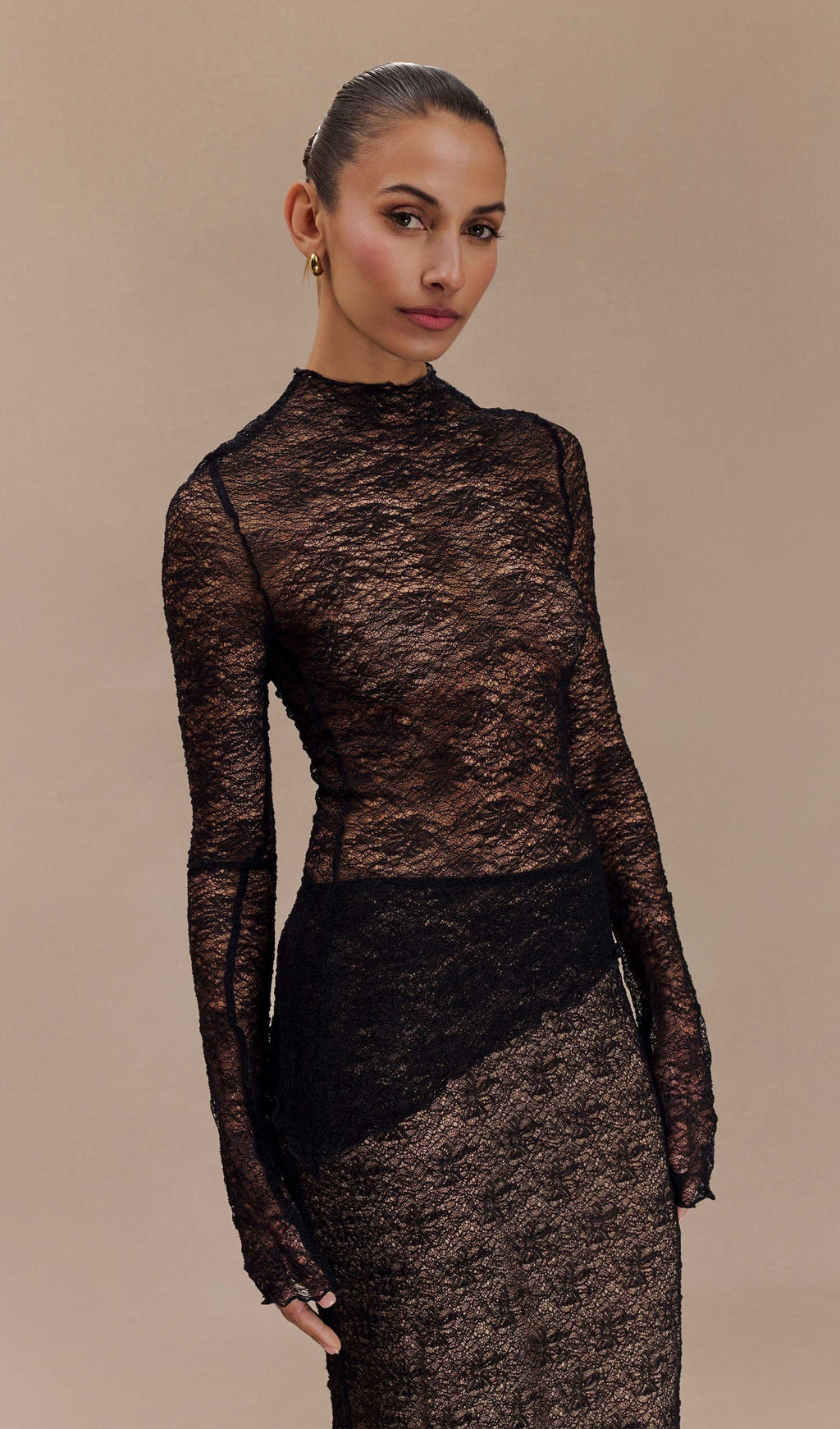 Siyah Şeffaf Dantel Üst Ve Uzun Etek Takımları