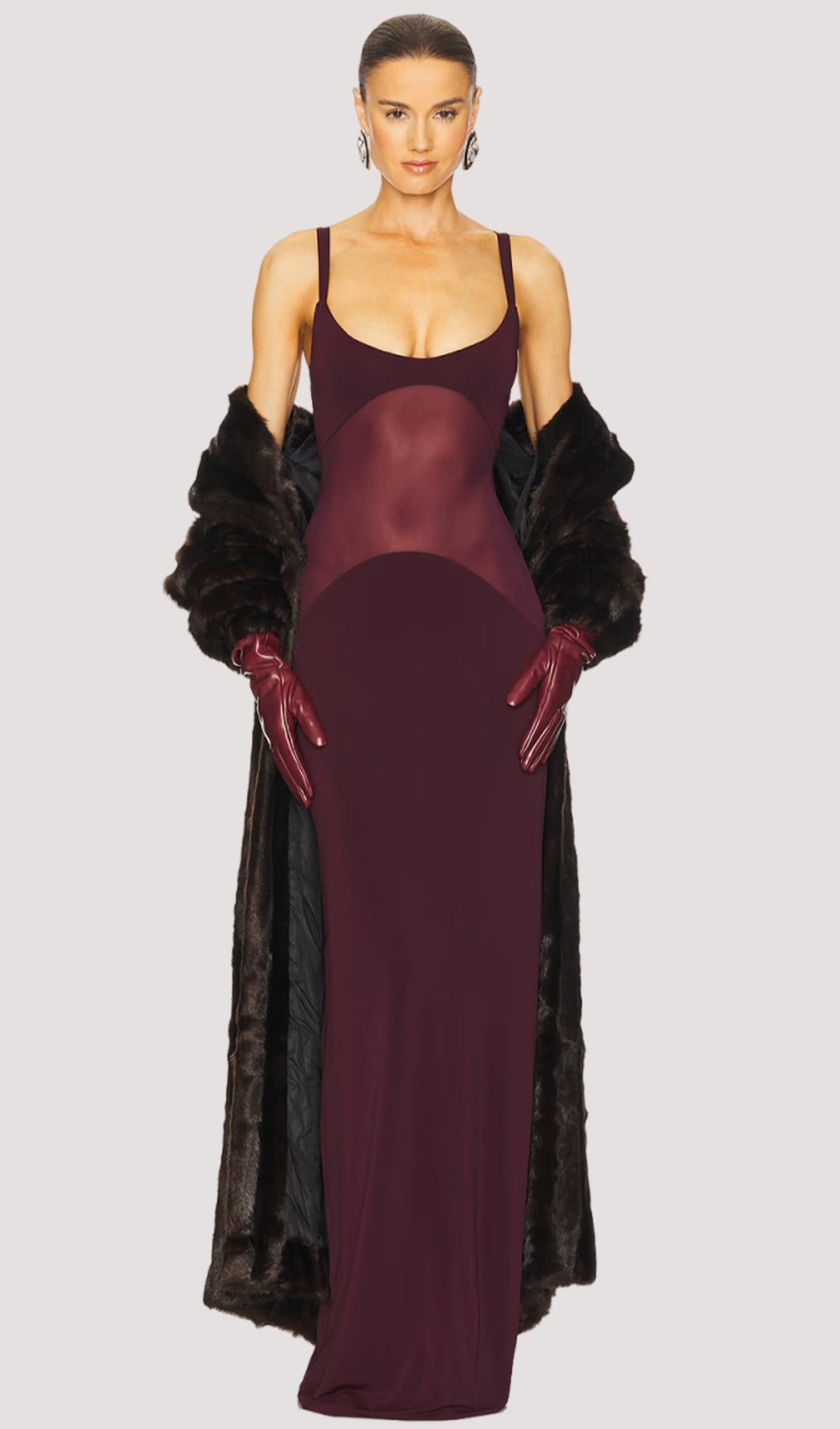 Şeffaf Örgü Kavisli Uzun Elbise