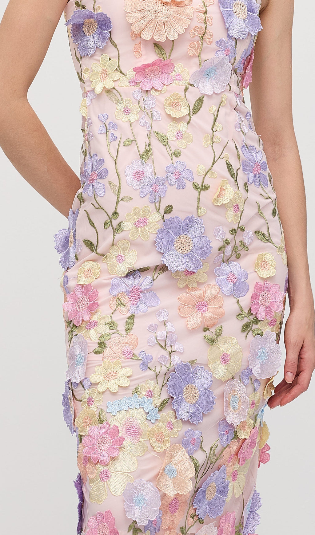 Mor Çiçek Desenli Kolsuz Midi Elbise