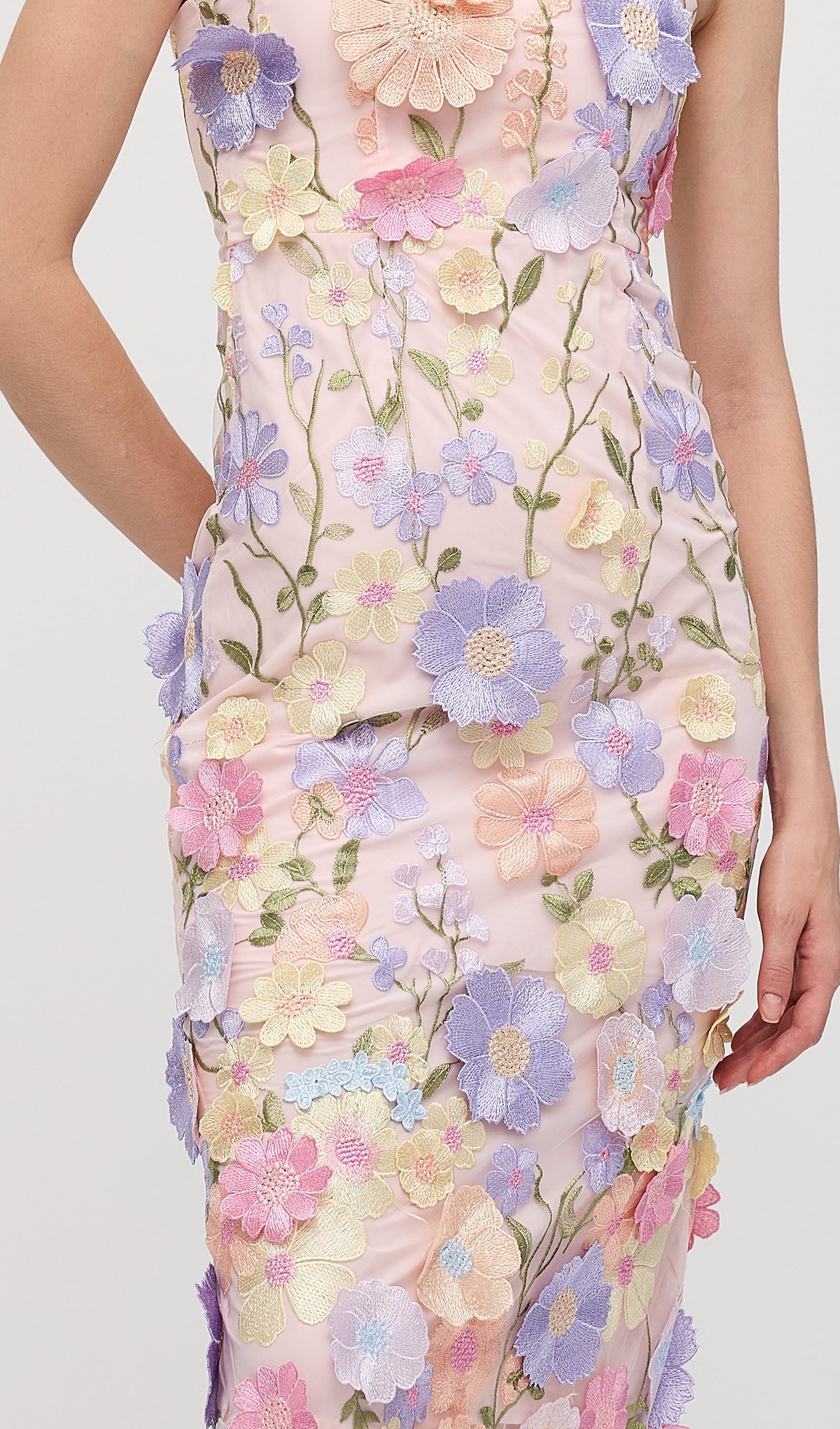 Mor Çiçek Desenli Kolsuz Midi Elbise