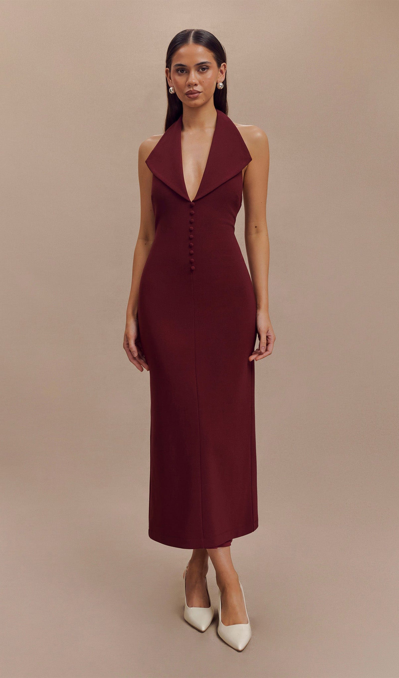 Krep Askılı Midi Elbise