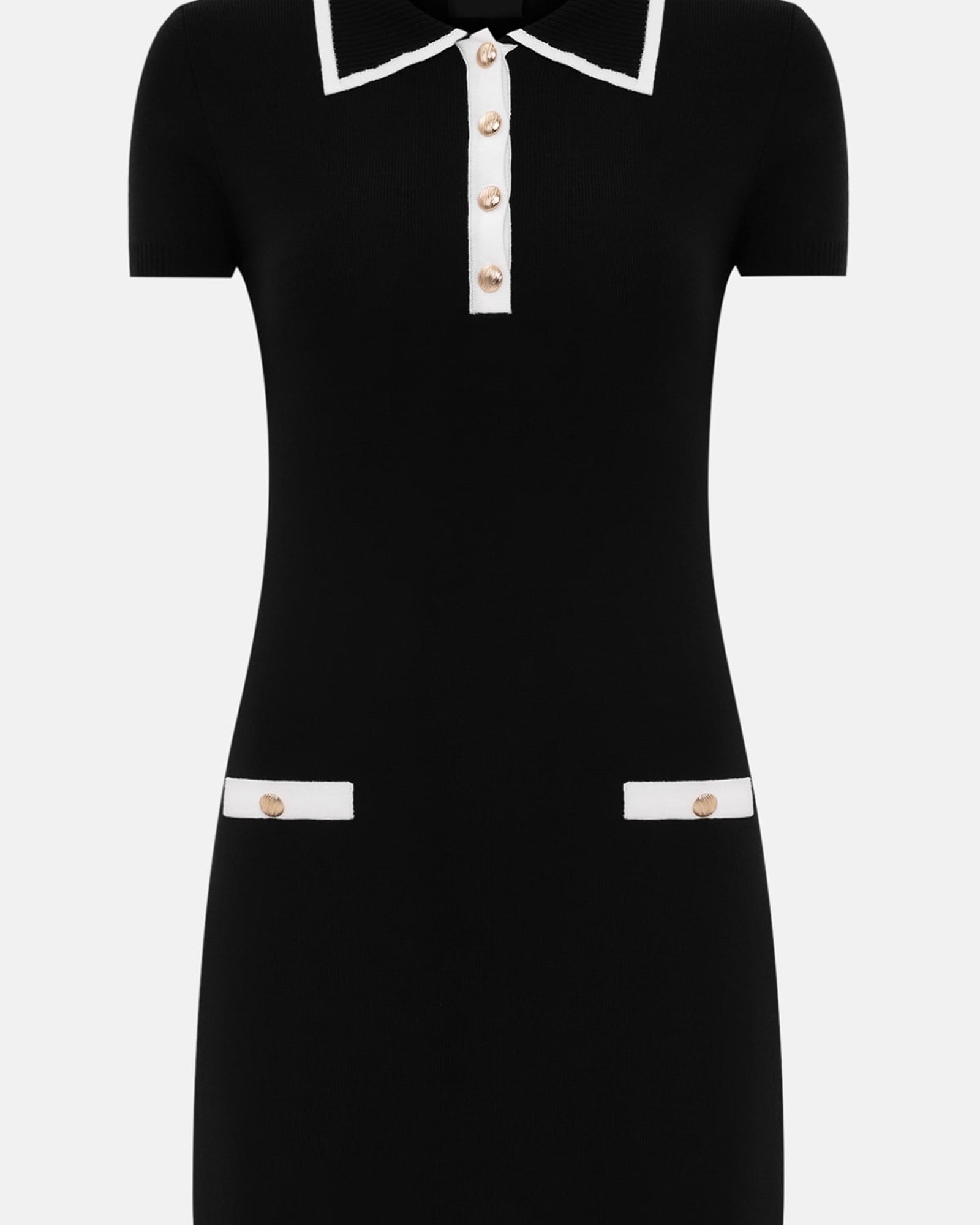 Siyah Renkli Kontrast Kenarlı Örme Mini Elbise