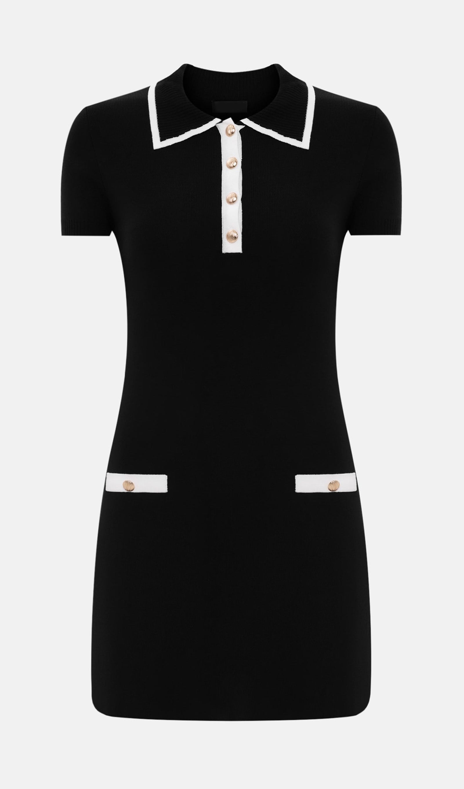 Siyah Renkli Kontrast Kenarlı Örme Mini Elbise