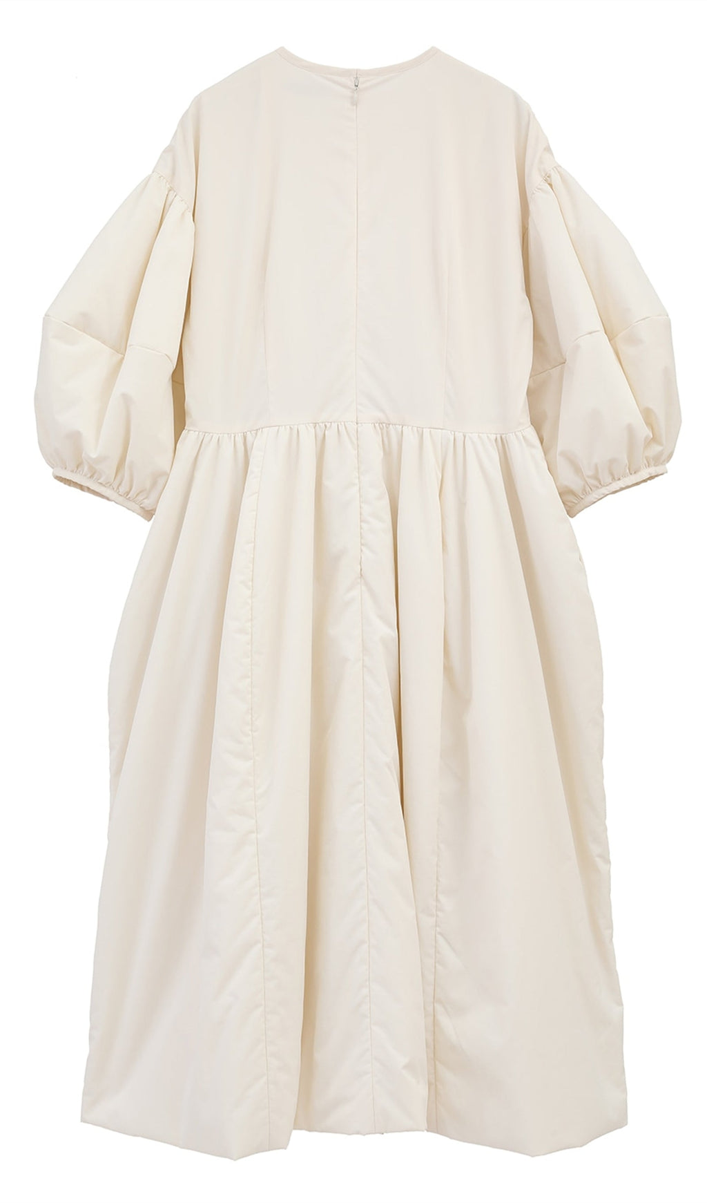 Dolgulu Hacimli Midi Elbise-Beyaz