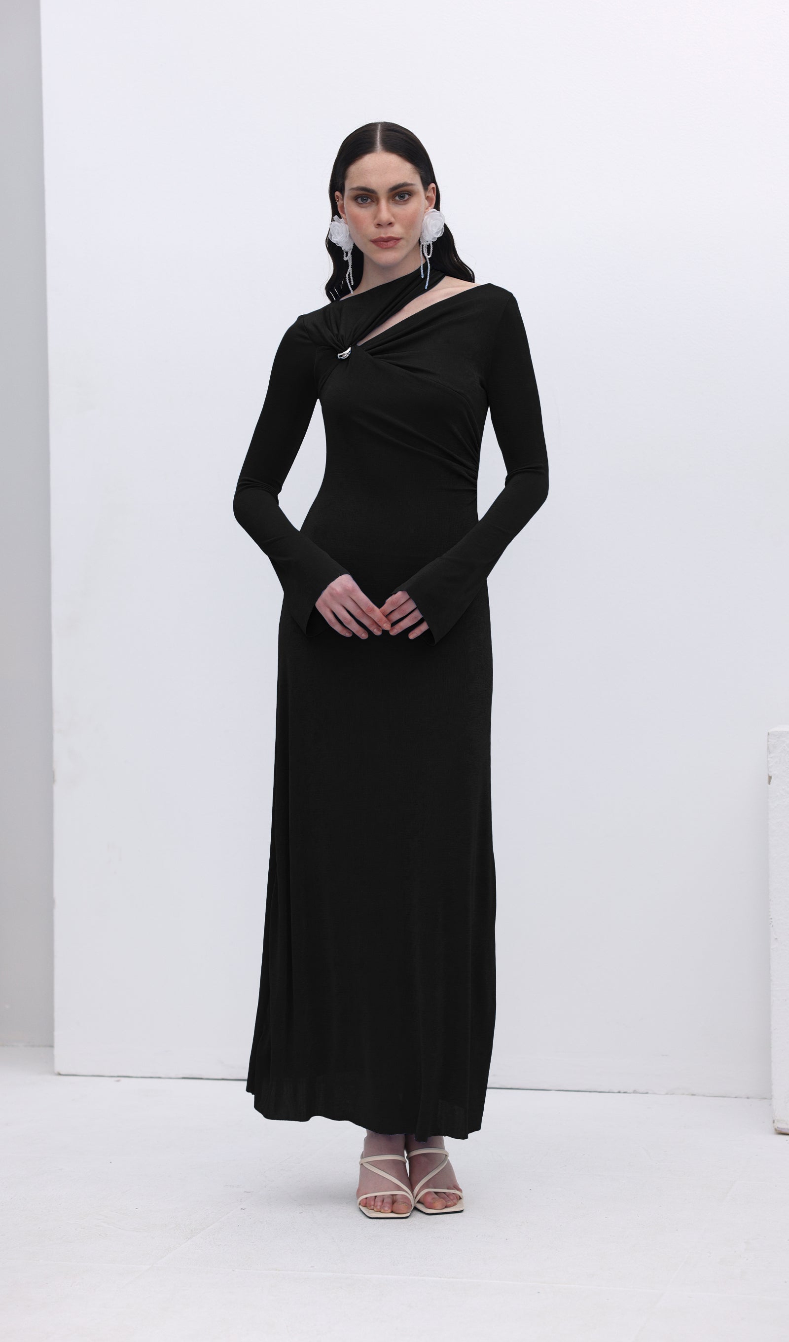 Hollow Out Metalik Dekorlu Uzun Elbise