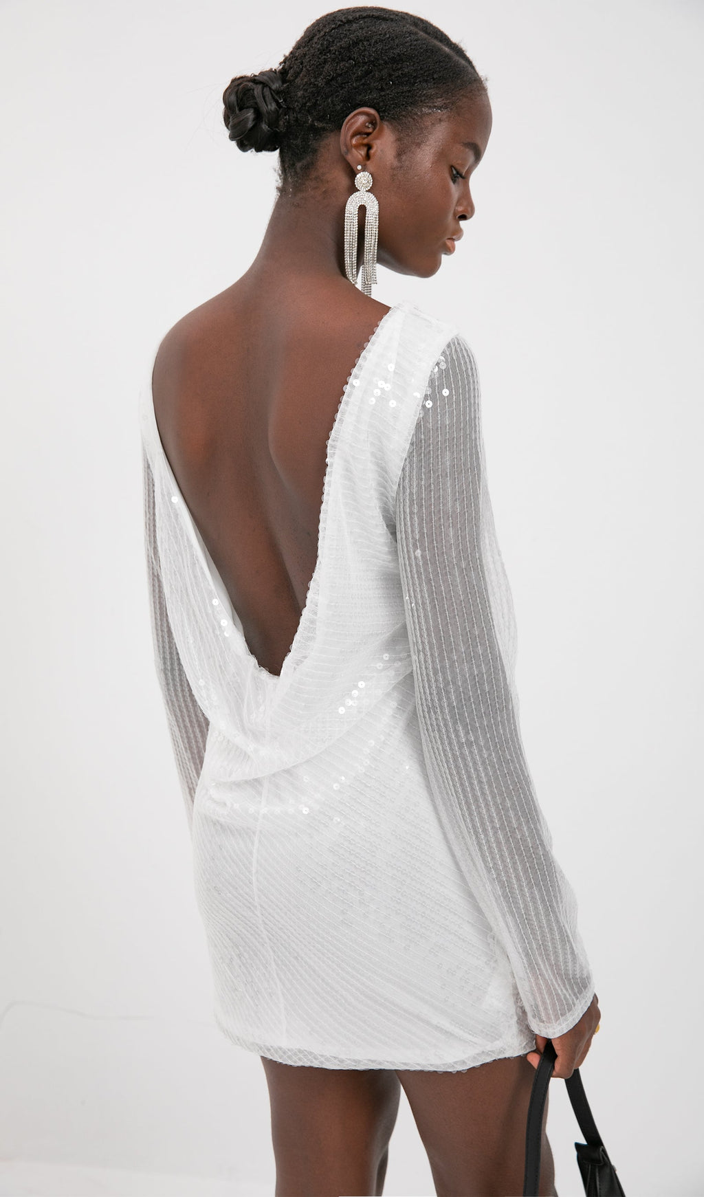 Trend Beyaz Pullu Mini Elbise